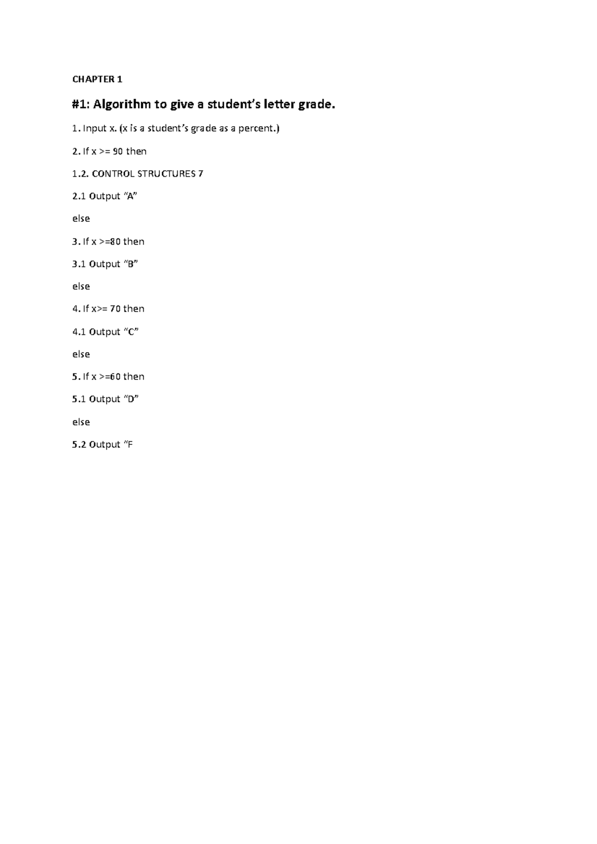 Discrete Mathematics - CHAPTER 1 #1: Algorithm to give a student’s ...