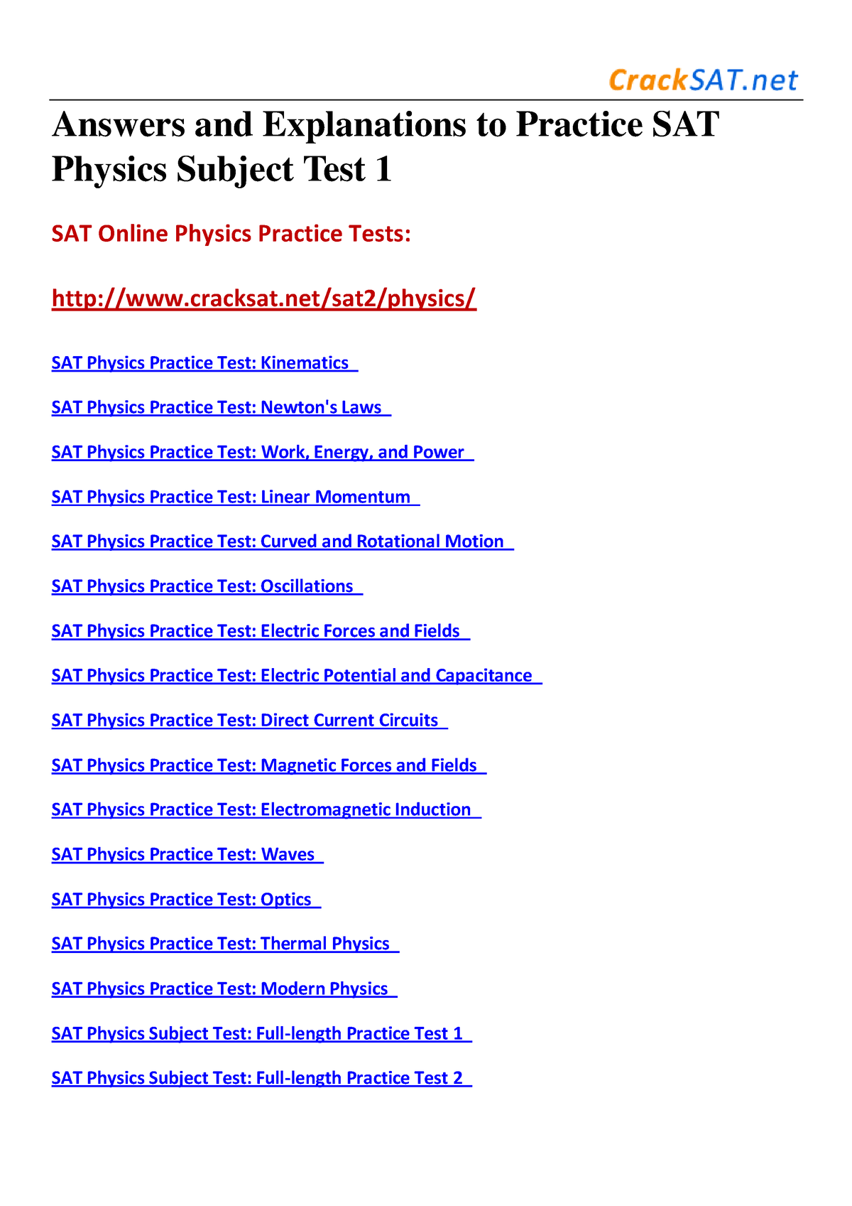 Physics Test 1 Answers And Explainations - Answers And Explanations To ...