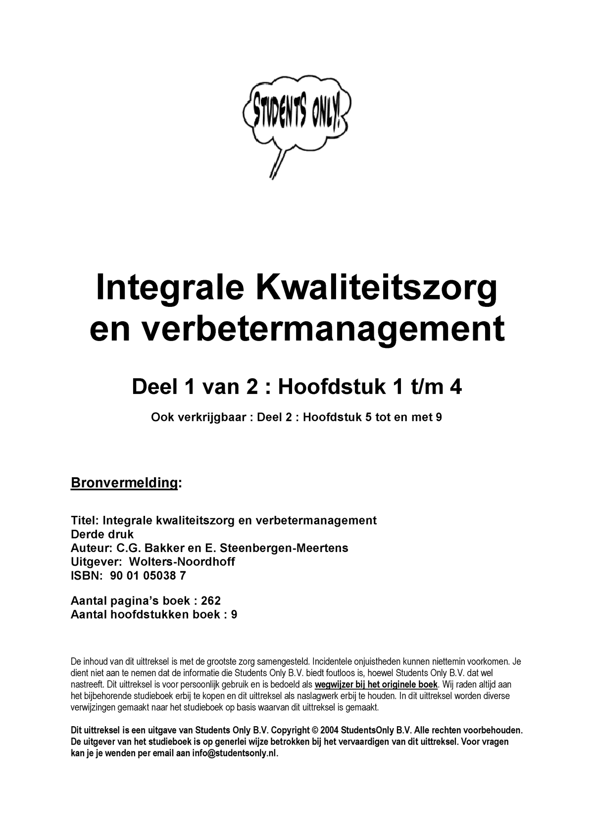 Integrale Kwaliteitszorg En Verbetermanagement - Bakker En E ...