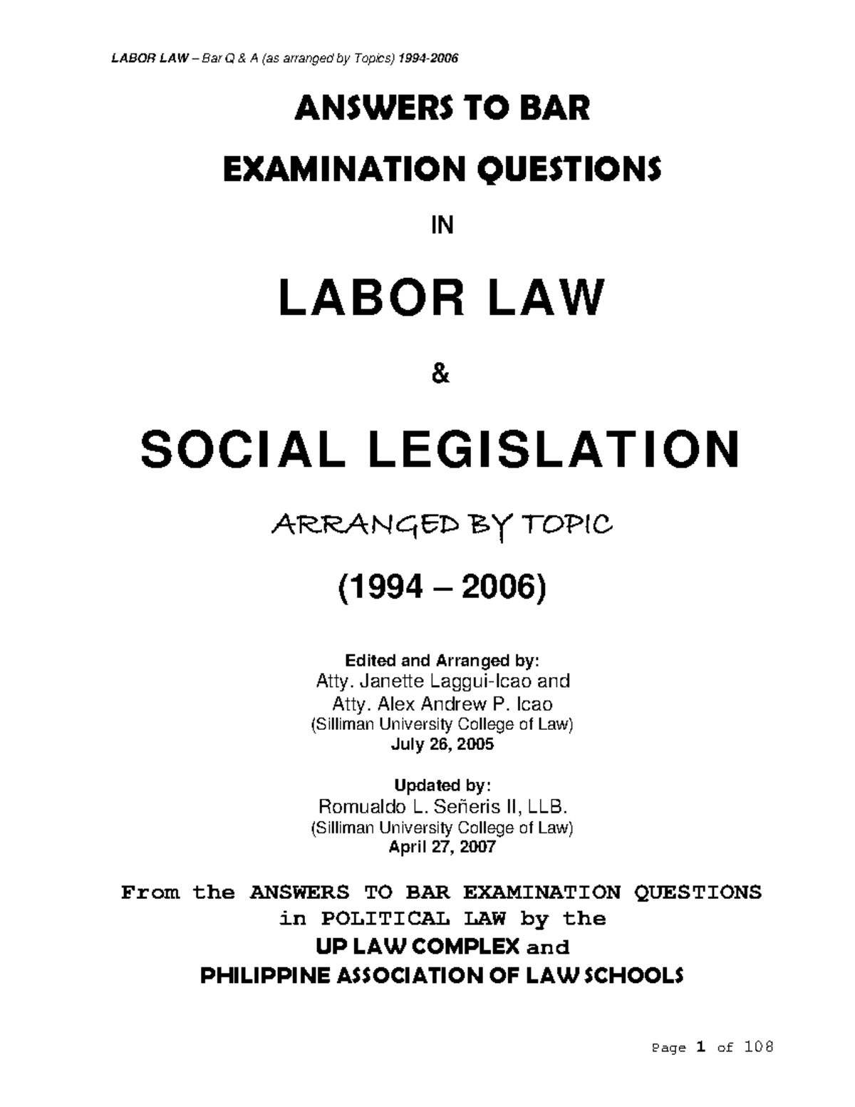 Labor-Law -Bar Ques - Bar Questions - ANSWERS TO BAR EXAMINATION ...