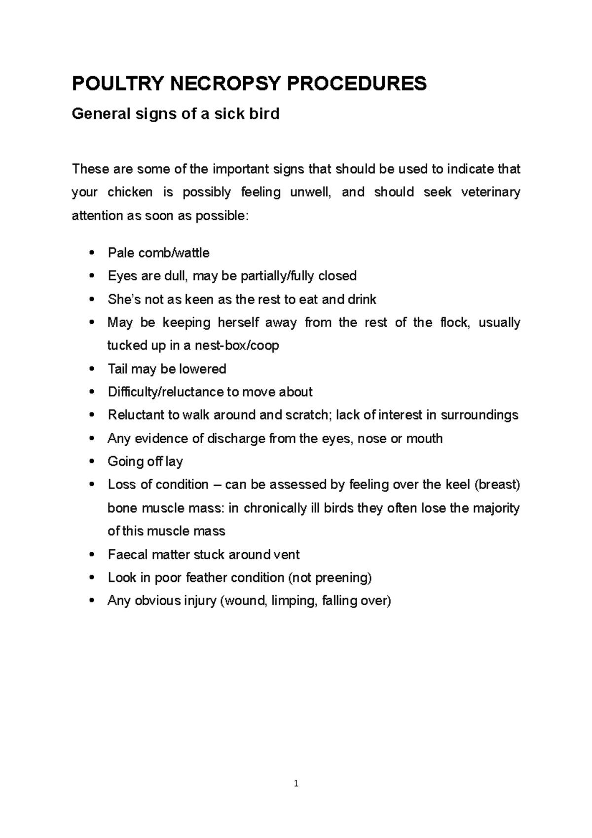 Poultry Necropsy Procedures 2016 POULTRY NECROPSY PROCEDURES General