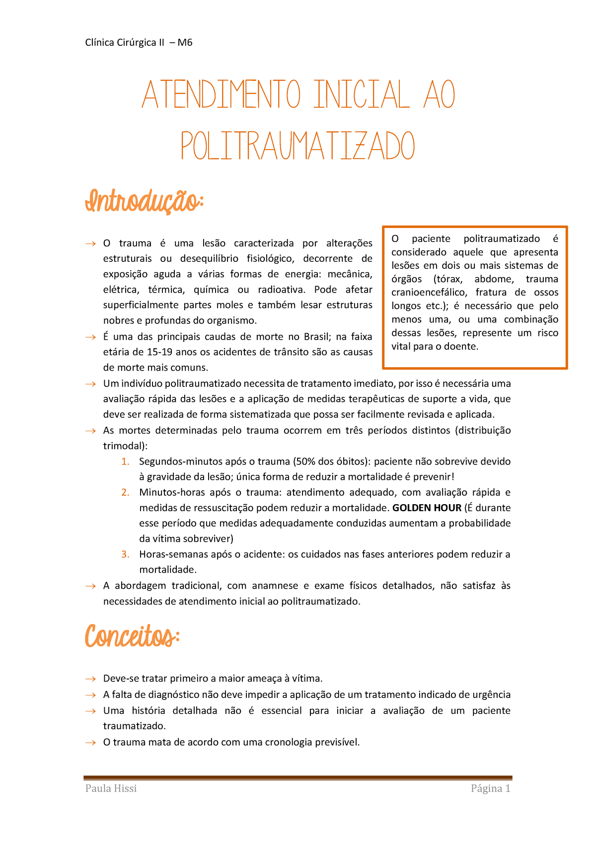 Atendimento Inicial ao Politraumatizado no contexto intra-hospitalar