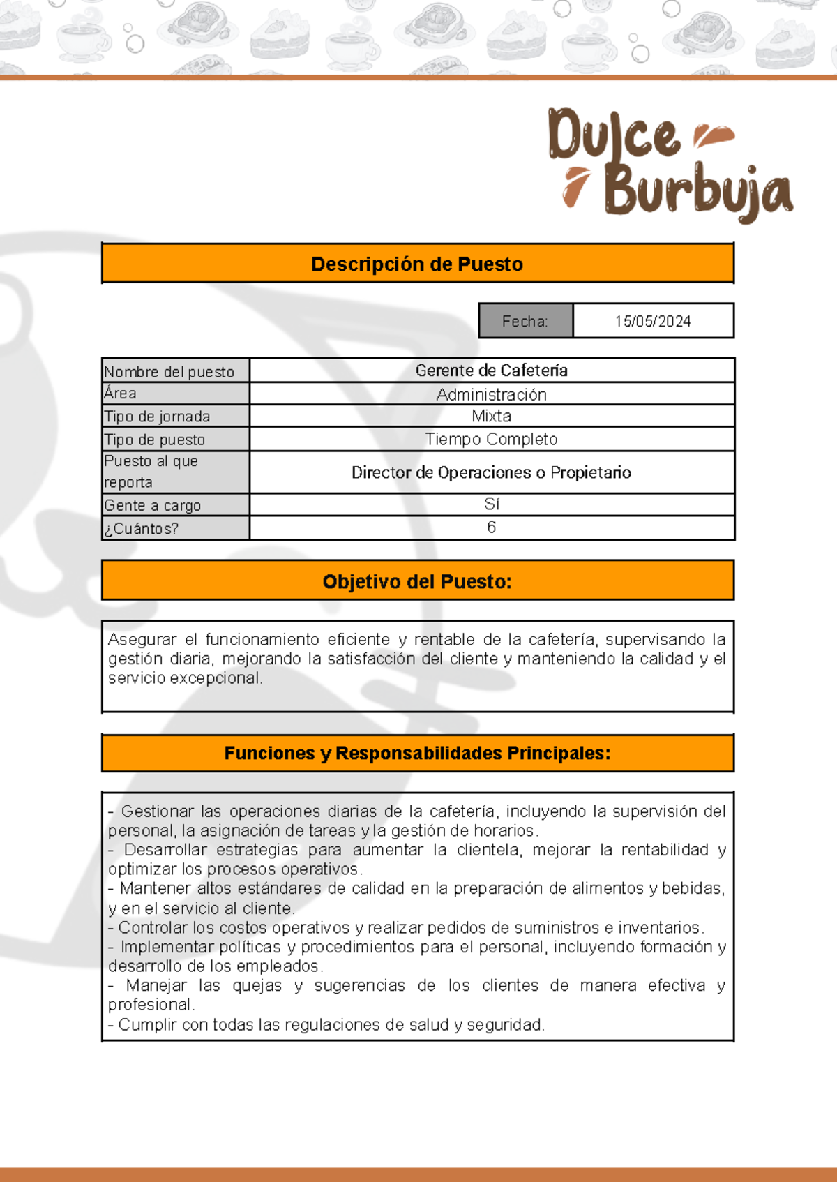 Descripción de Puesto - Descripción de Puesto Fecha: 15/05/ Nombre del ...
