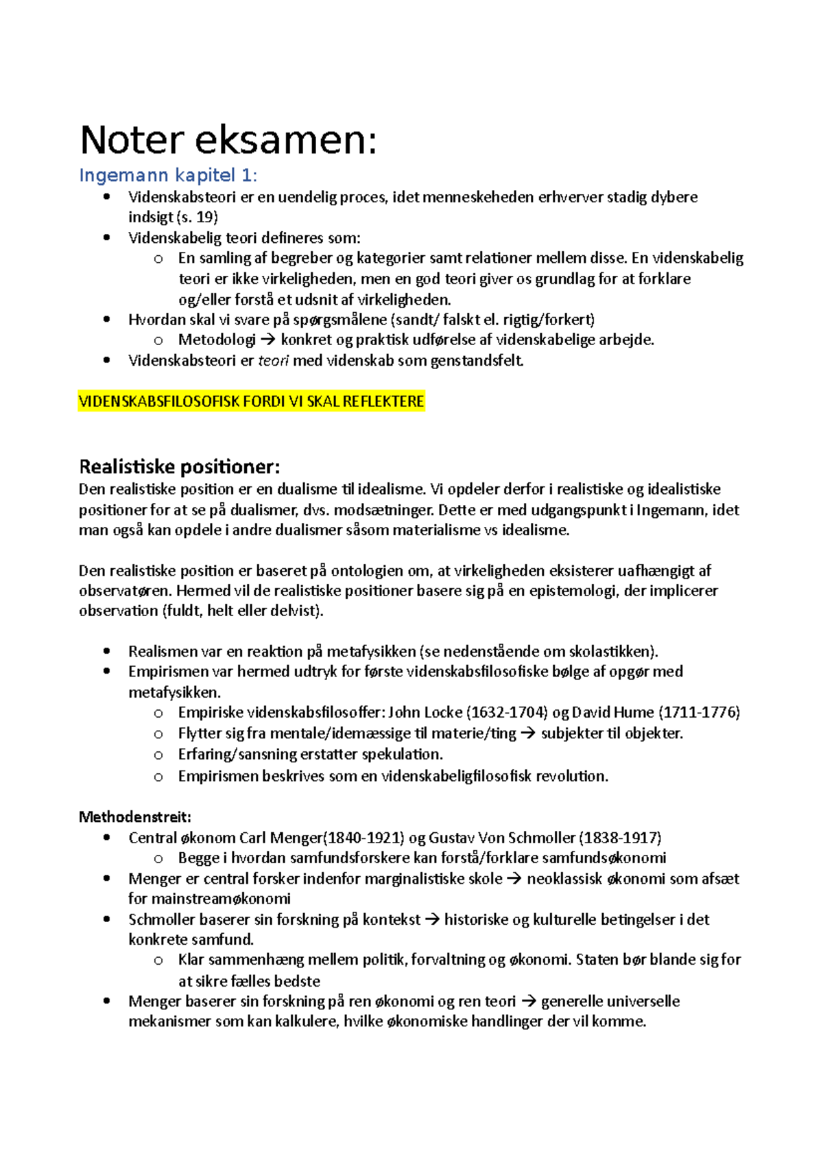 Noter Eksamen - Noter Eksamen: Ingemann Kapitel 1: Videnskabsteori Er ...