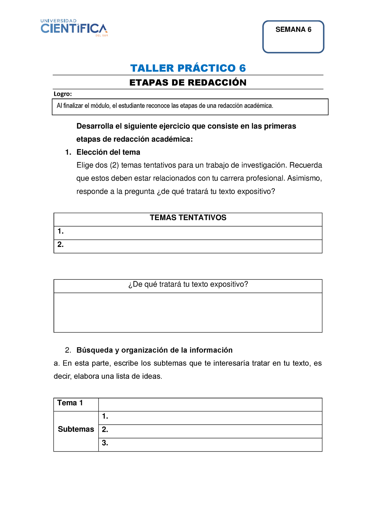 Taller N°6- Etapas De Redacción - TALLER PR¡CTICO 6 ETAPAS DE REDACCI”N ...