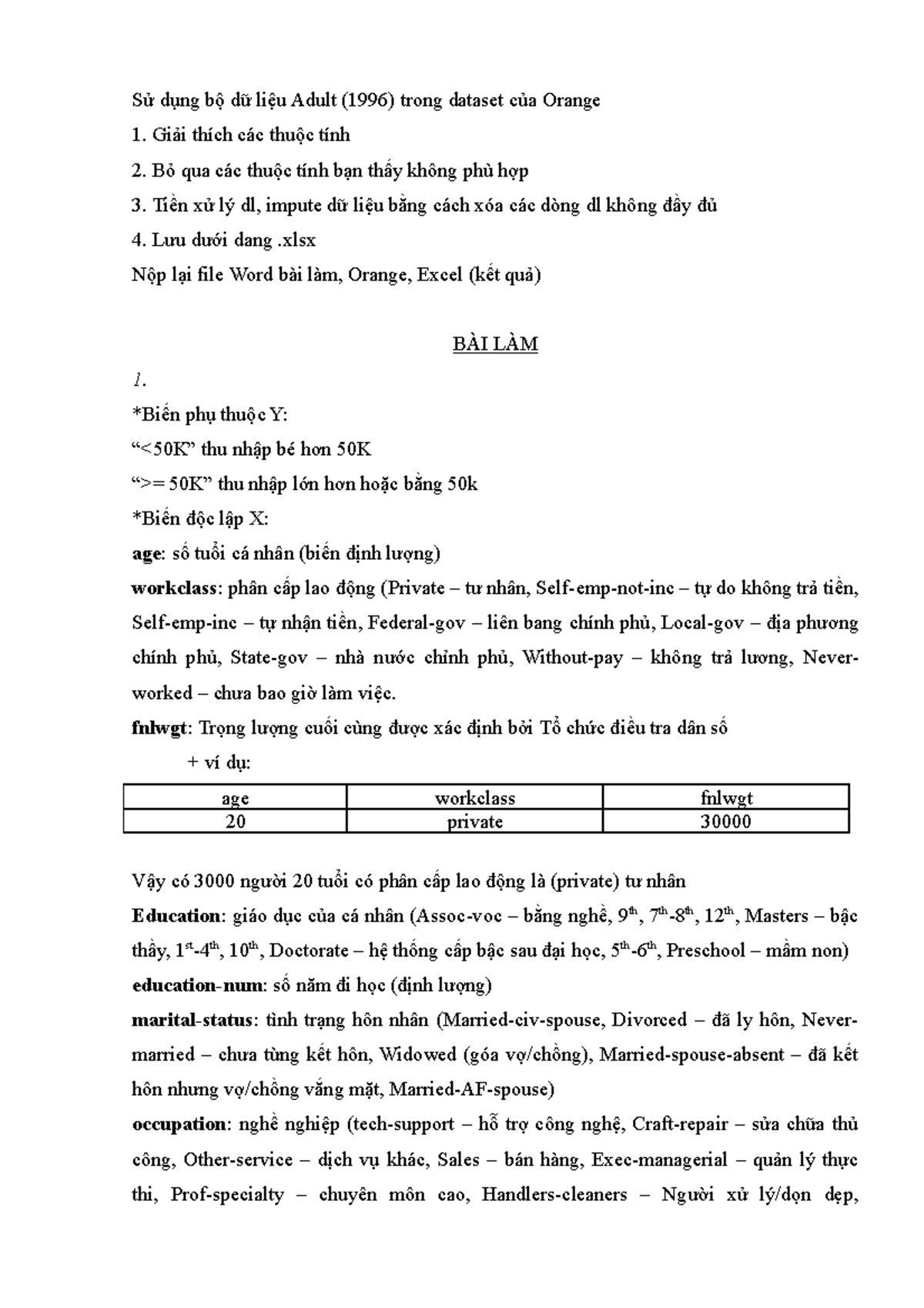 Bài giải bài tập buổi 3 khoa học dữ liệu ueh - Sử dụng bộ dữ liệu Adult (1996) trong dataset của - Studocu