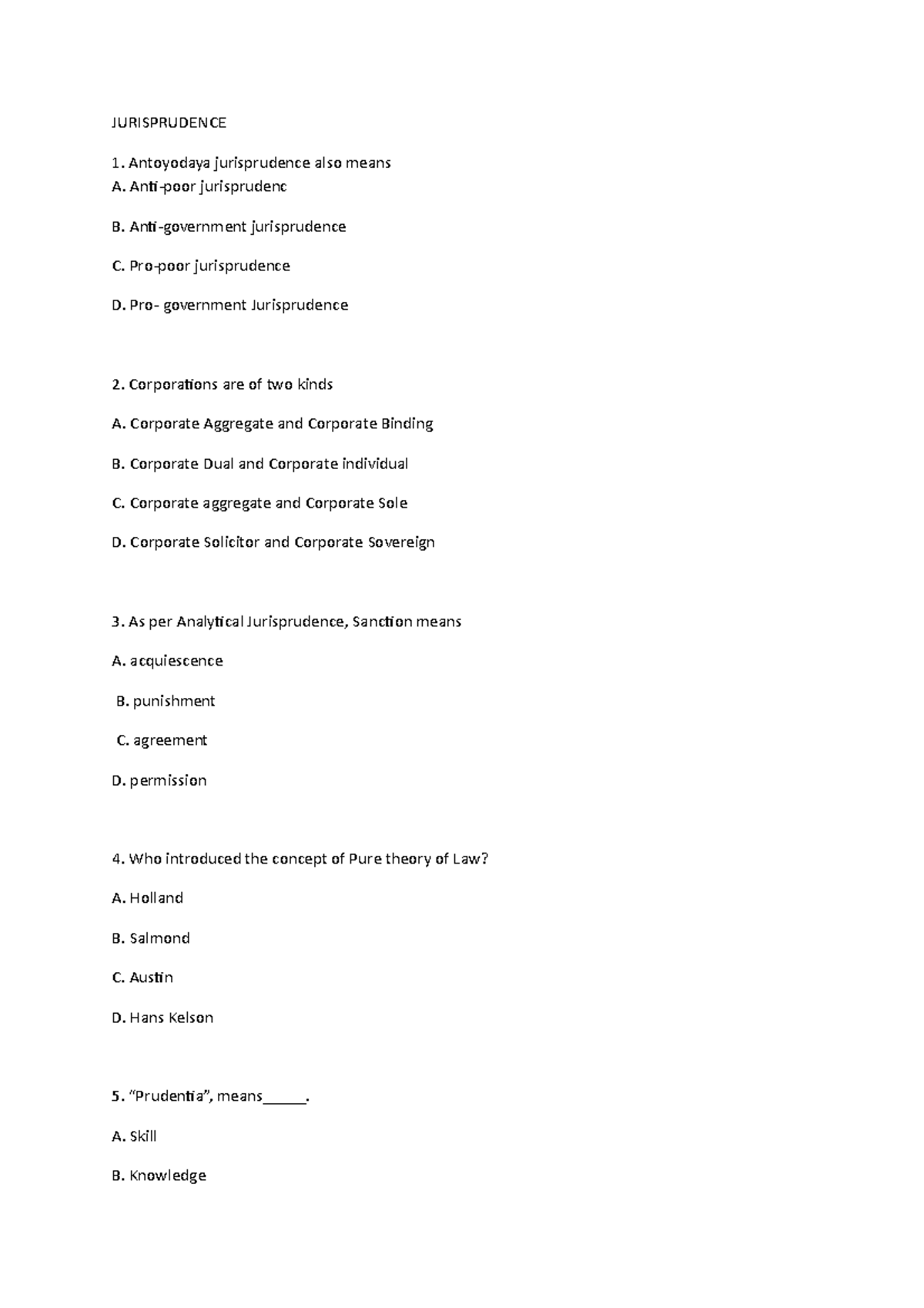 MCQ Jurisprudence - For Online Exam Have To Submit MCQ - JURISPRUDENCE ...