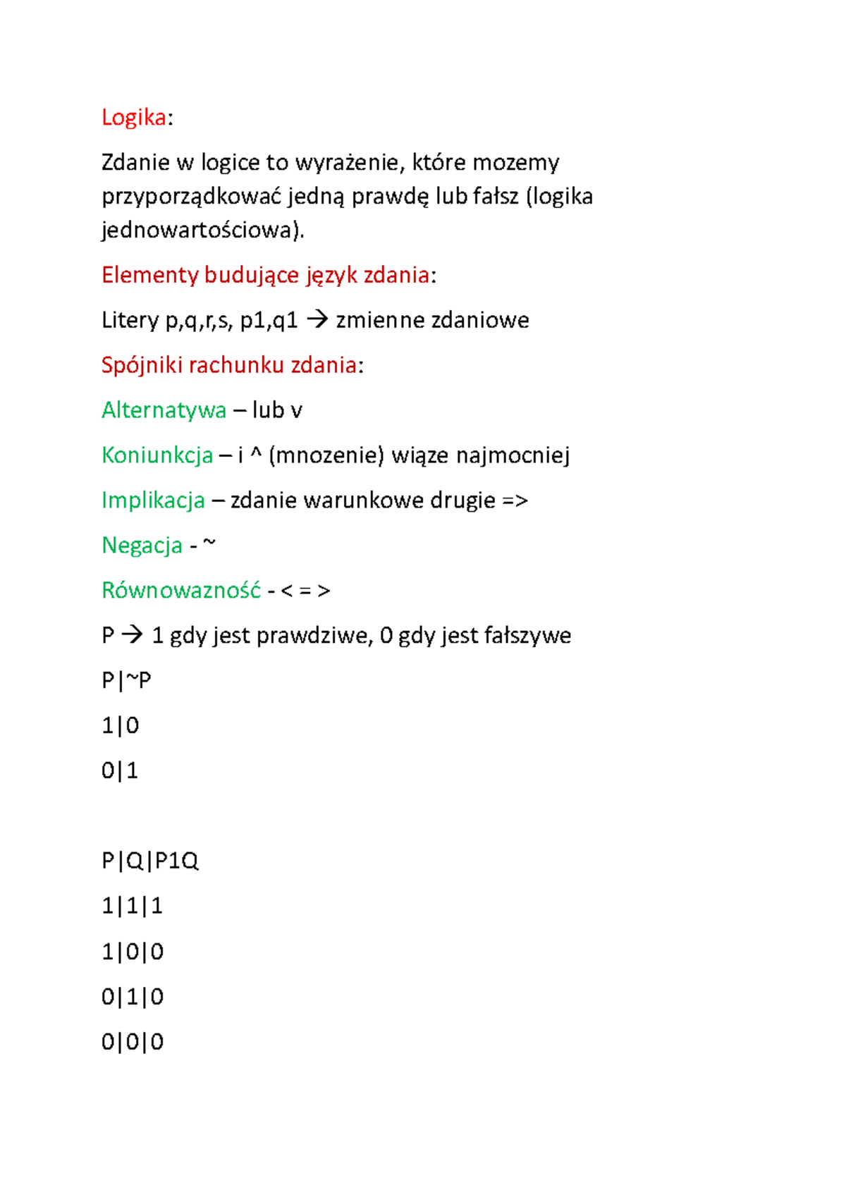 Logika-notatki - Notatki - Logika: Zdanie W Logice To Wyrażenie, Które ...