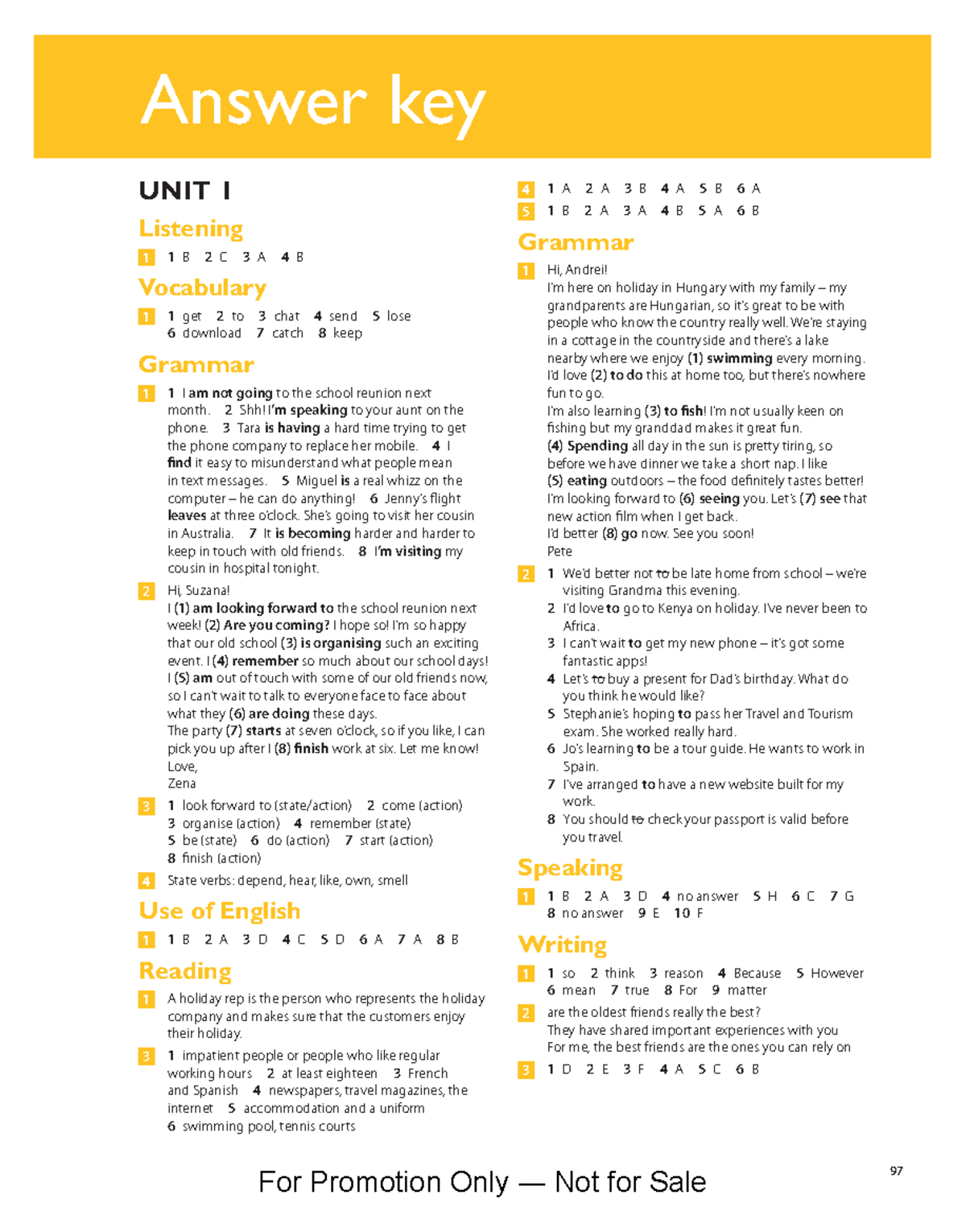 Gold Pre First WB Answer key - 97 ANSWER KEY Answer key UNIT 1 ...