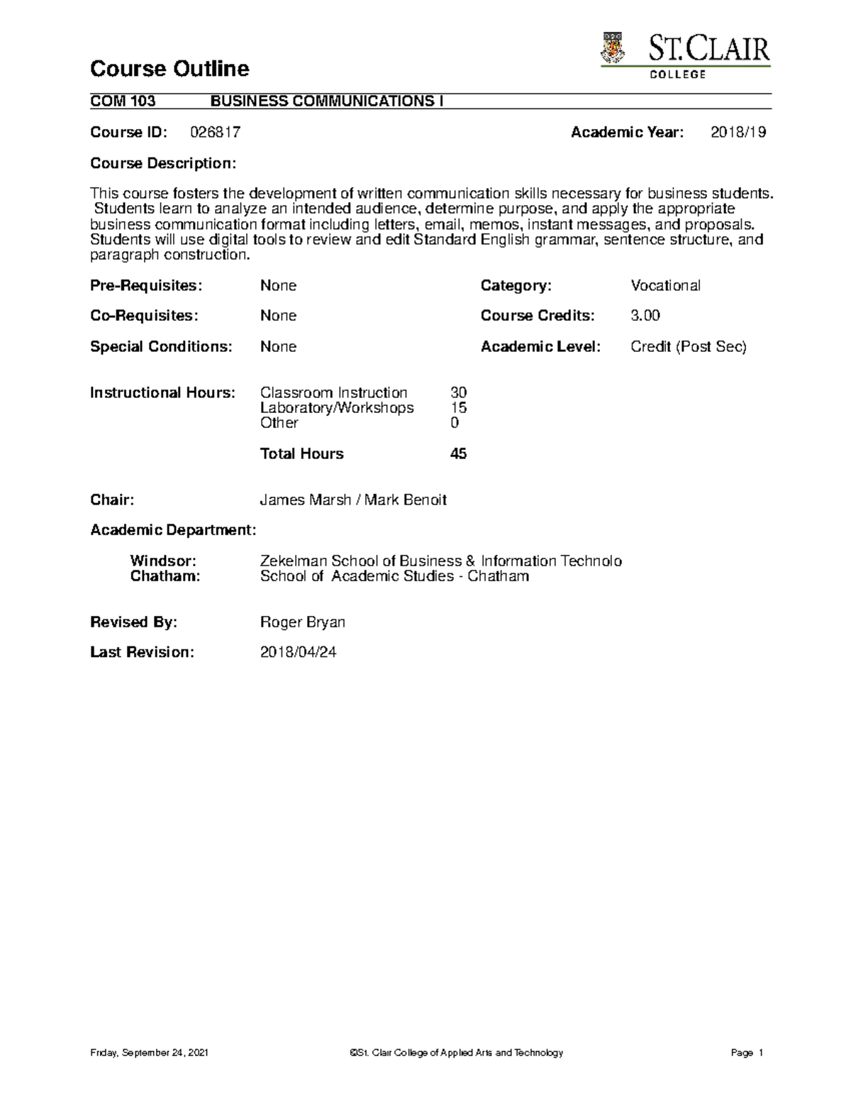 COM 103Business Communication - Course ID: 026817 Academic Year: 2018 ...
