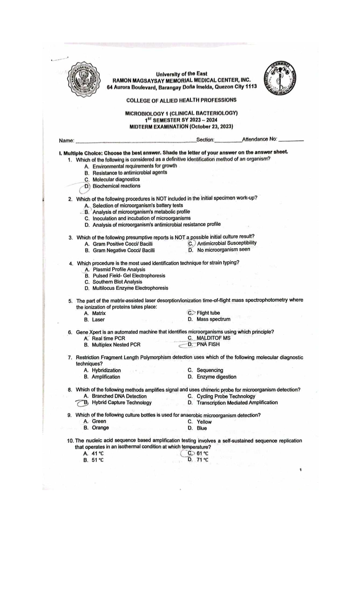 Bacte Midterms - BS Medical Technology - Studocu