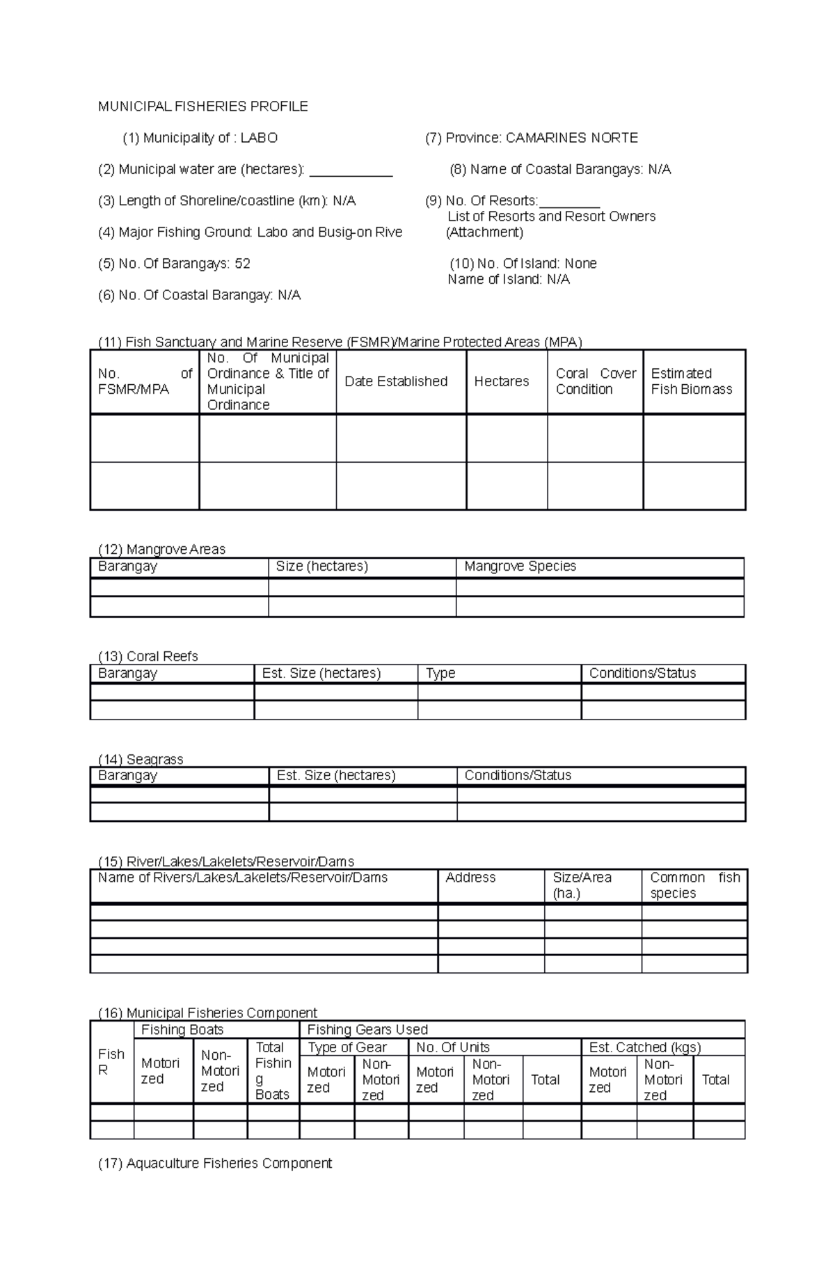 Municipal Fisheries Profile - MUNICIPAL FISHERIES PROFILE (1 ...