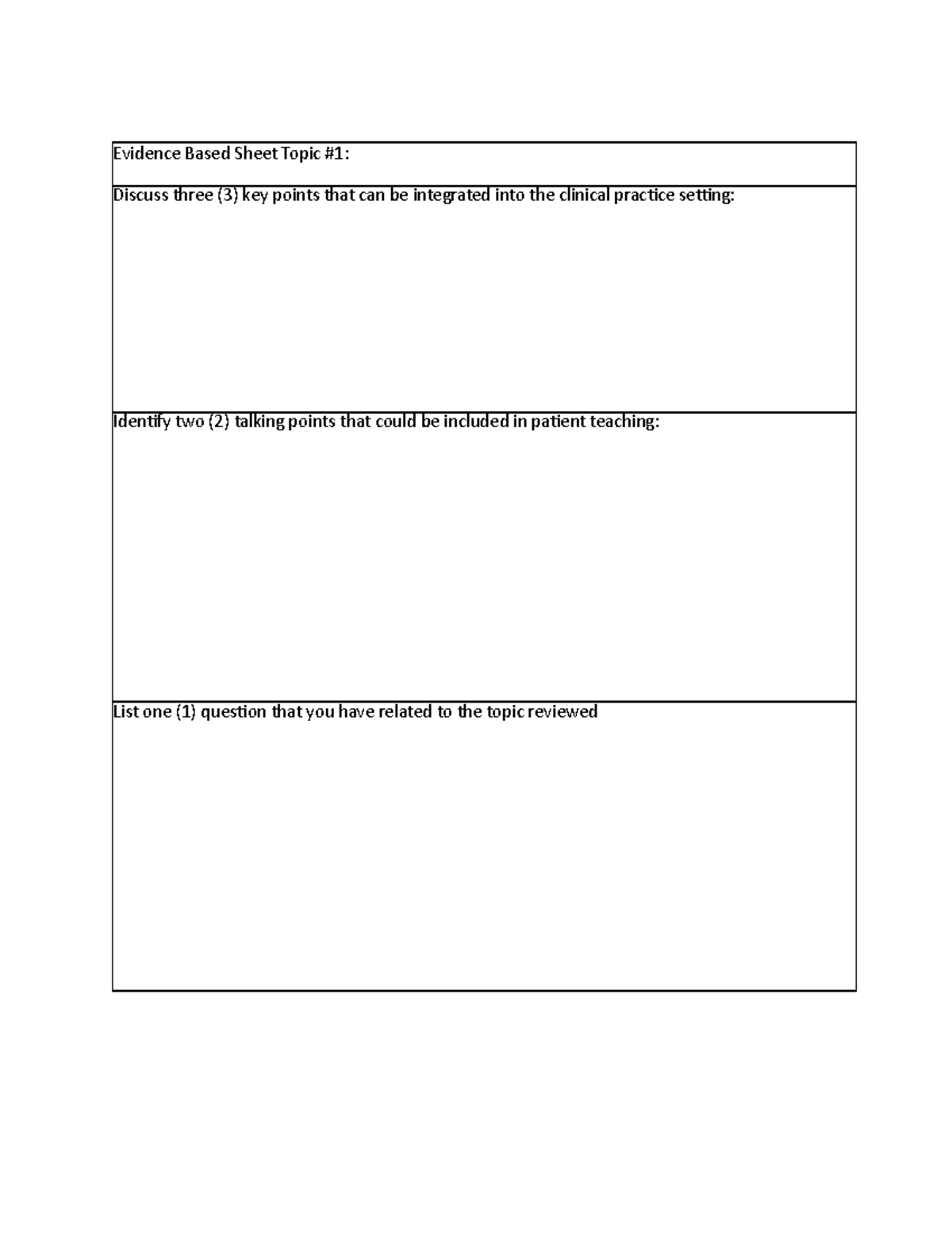 3-2-1 Summary 3 Topics Assigned - Evidence Based Sheet Topic #1:Discuss ...