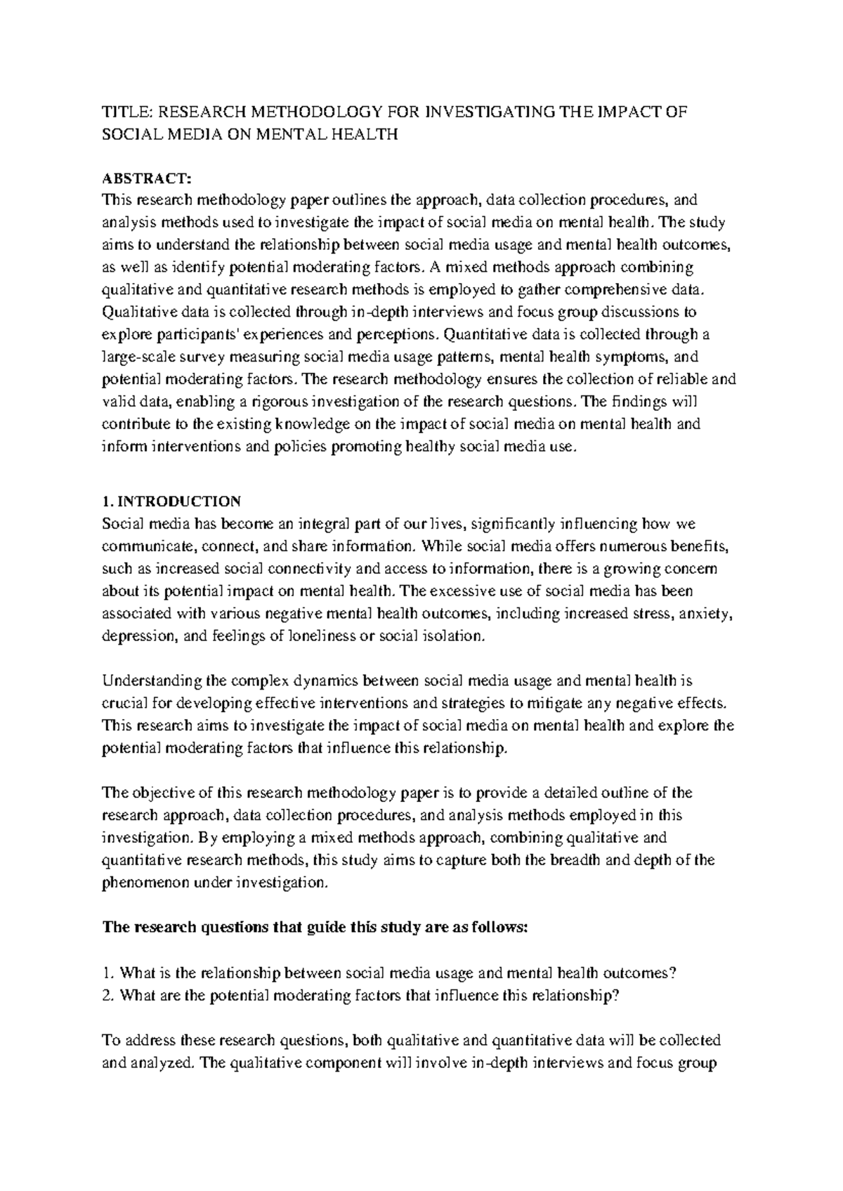 Title Research Methodology FOR Investigating THE Impact OF Social Media ...