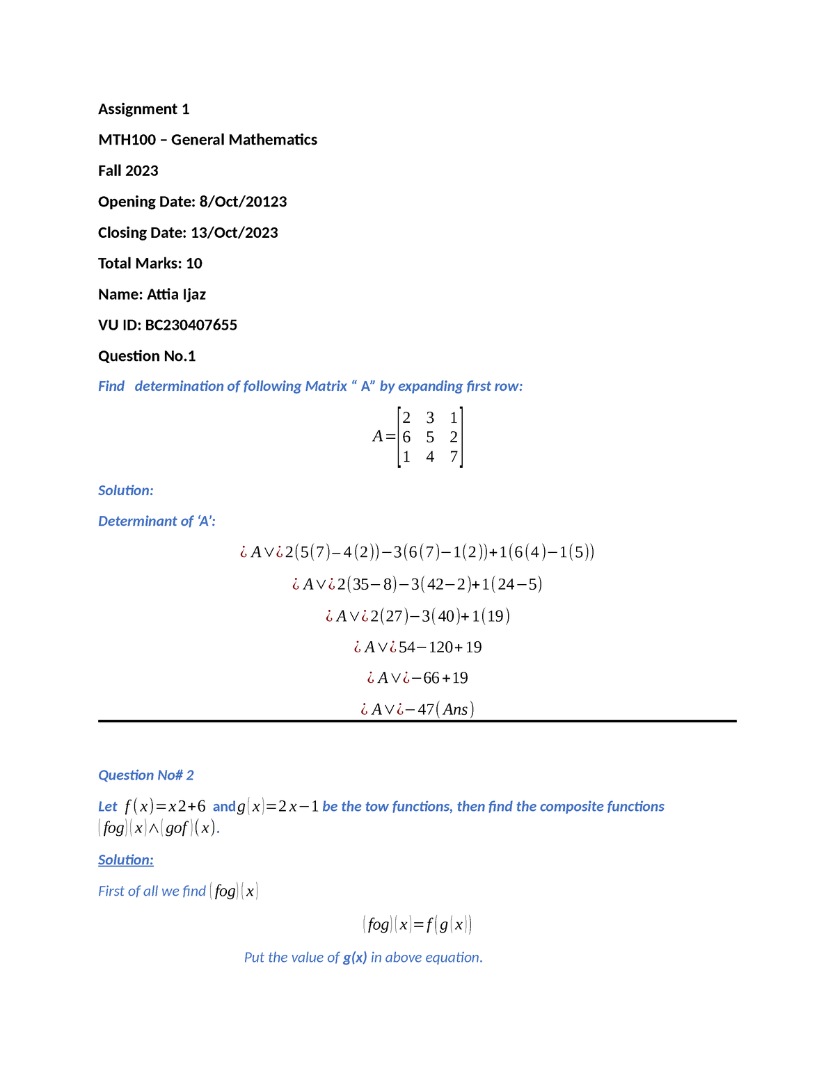 general maths assignment