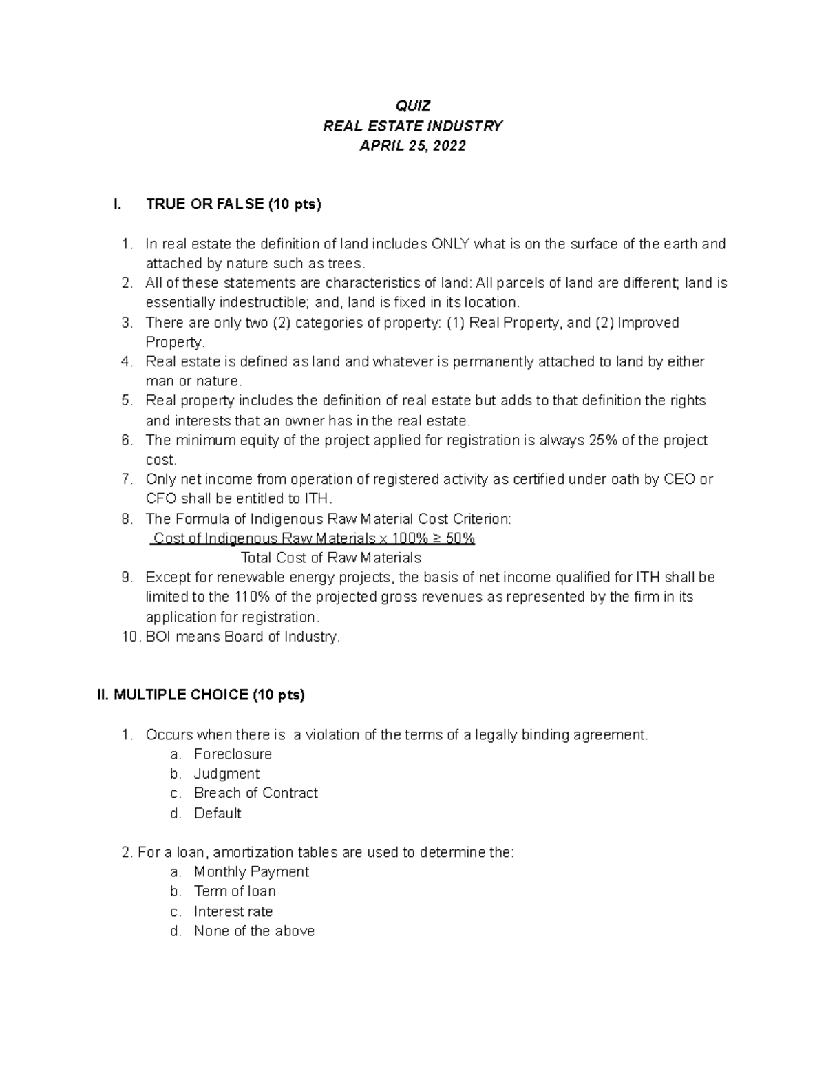 REAL EstateQUIZ Real estate accounting QUIZ REAL ESTATE INDUSTRY