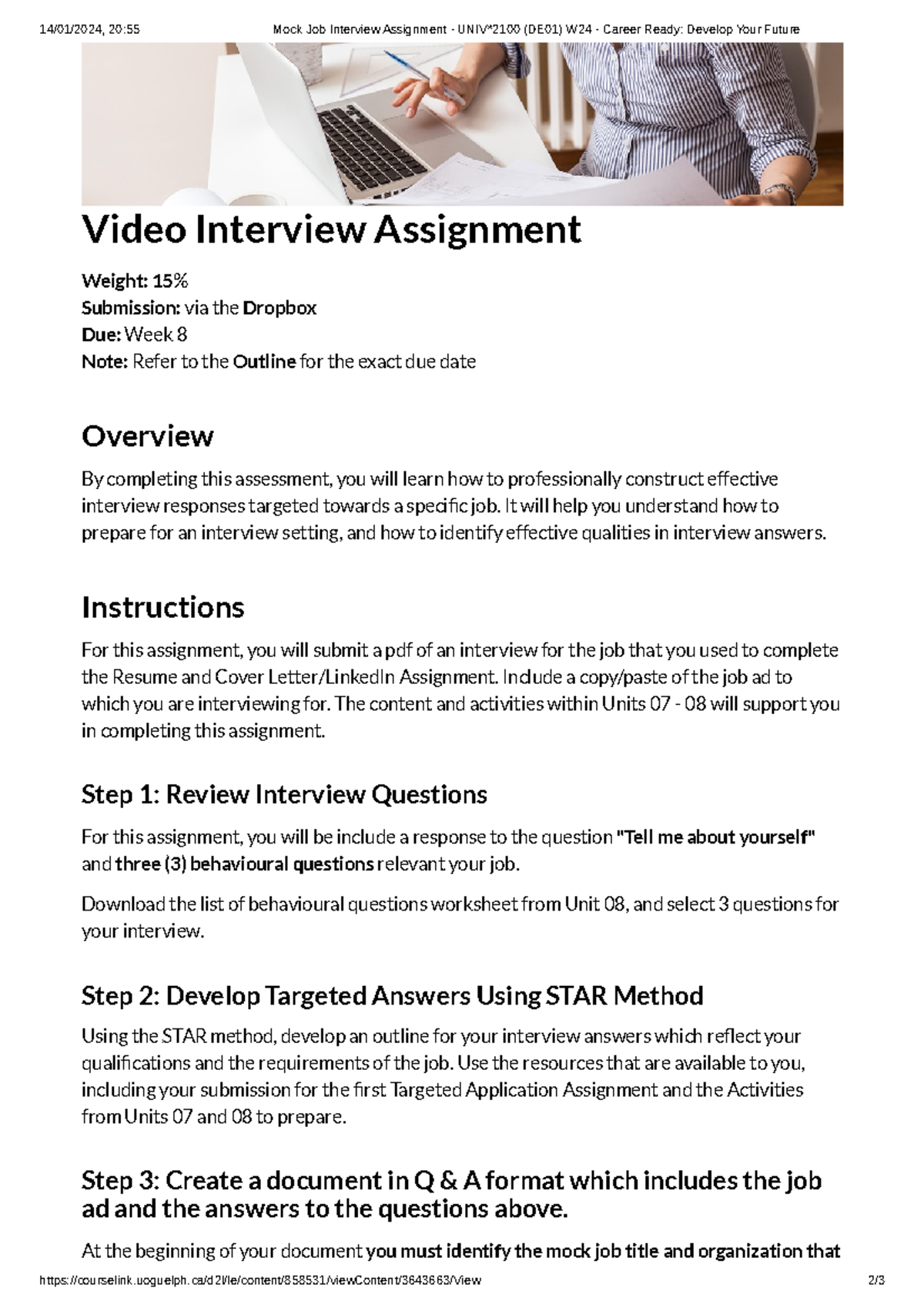 job interview assignment examples