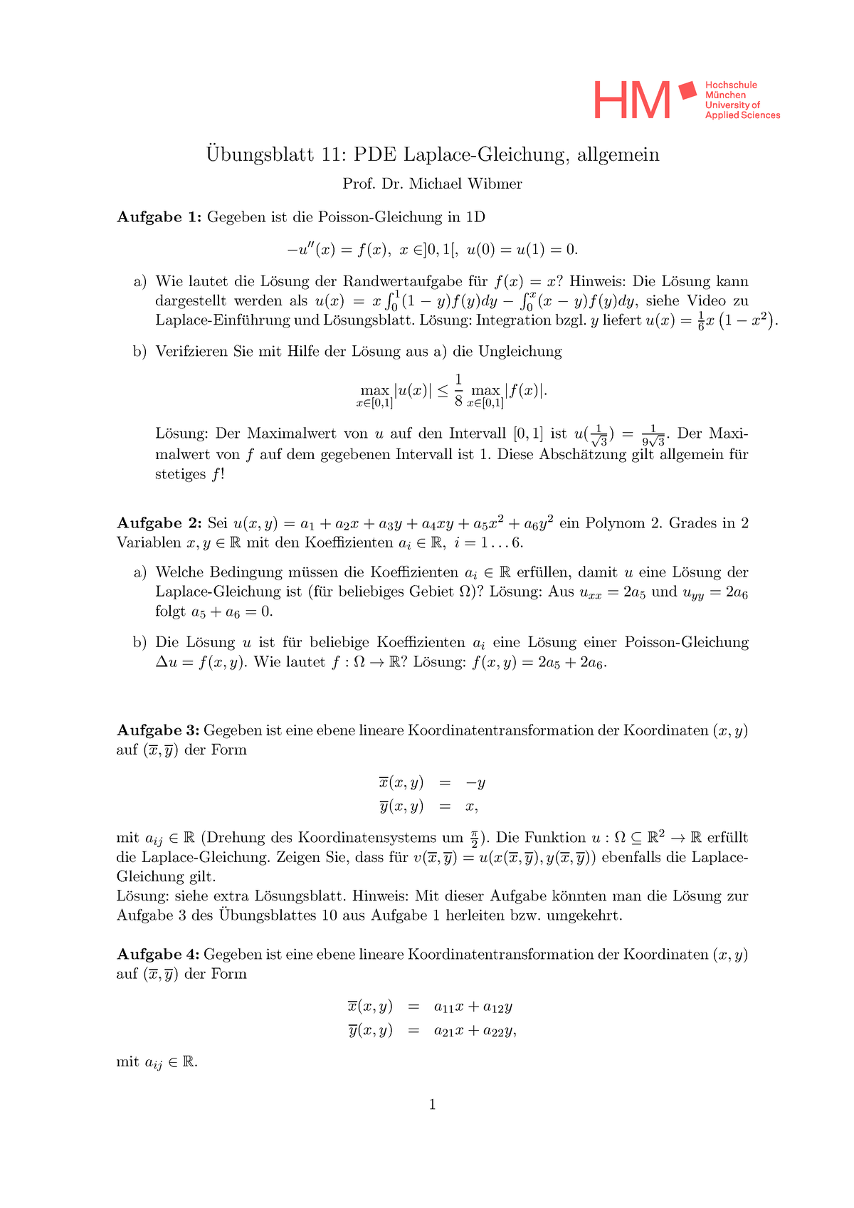 Uebungsblatt 11 - Excercises 1 Of Höhere Mathematik Und Grundlagen Der ...