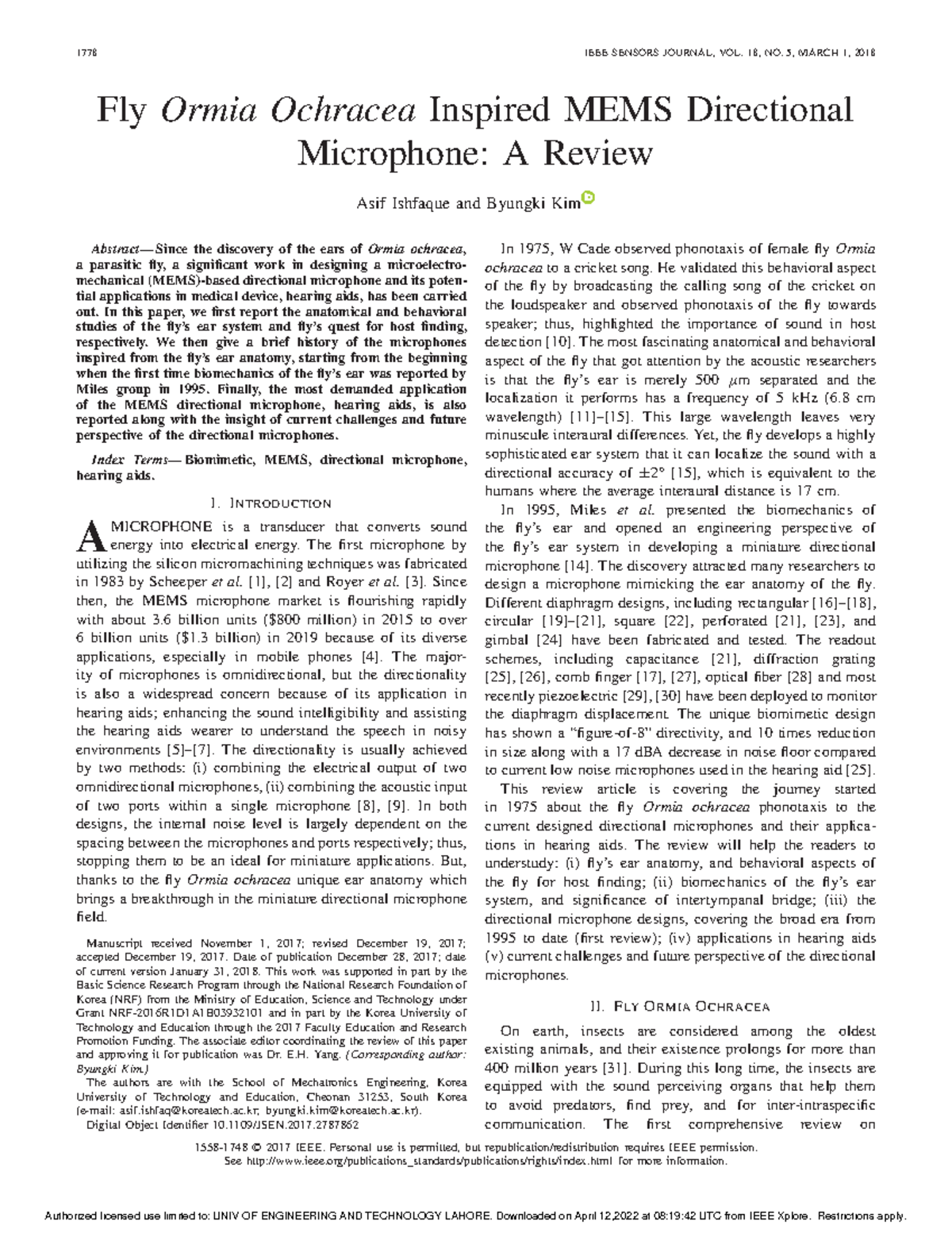 Fly Ormia Ochracea Inspired MEMS Directional Microphone A Review ...