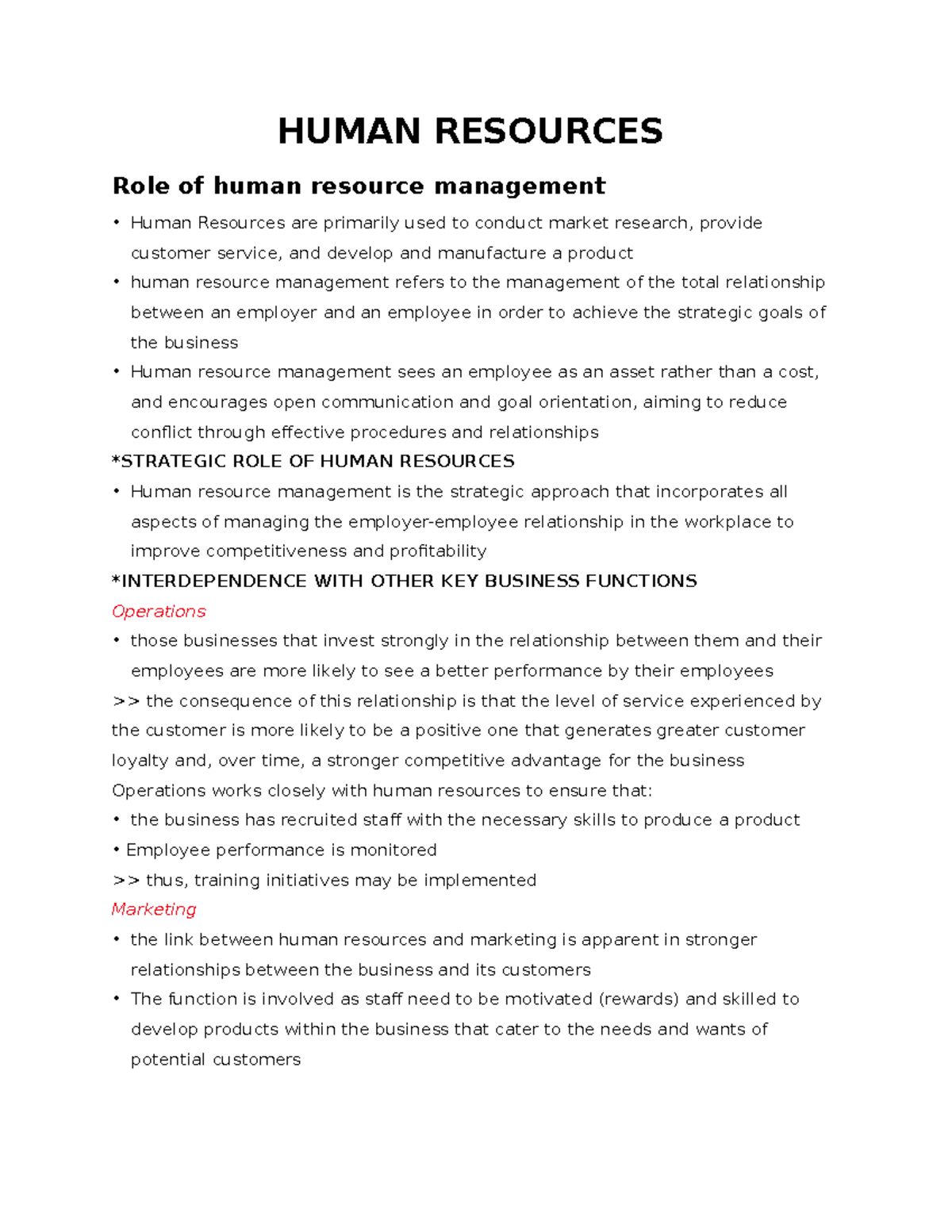 hr-notes-yr12-revision-human-resources-role-of-human-resource