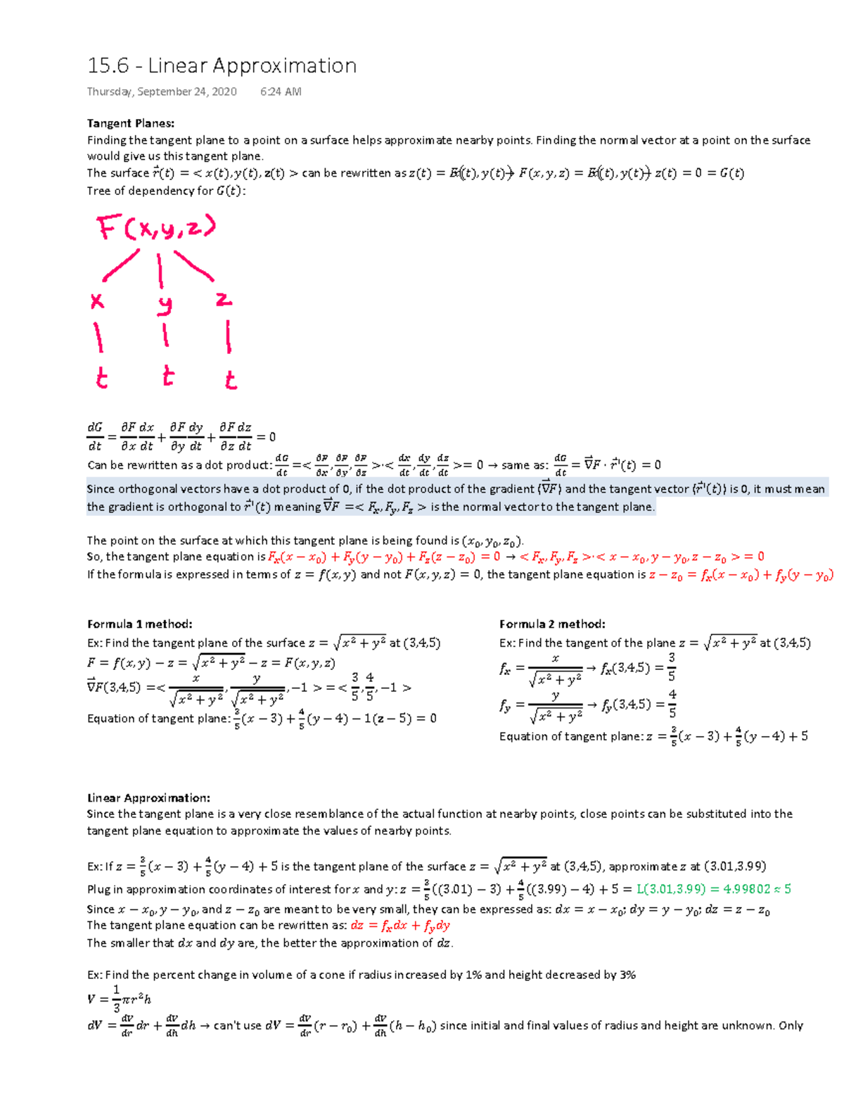 15.6 - Linear Approximation - dĂŶŐĞŶƚ WůĂŶĞƐ͗ - Studocu