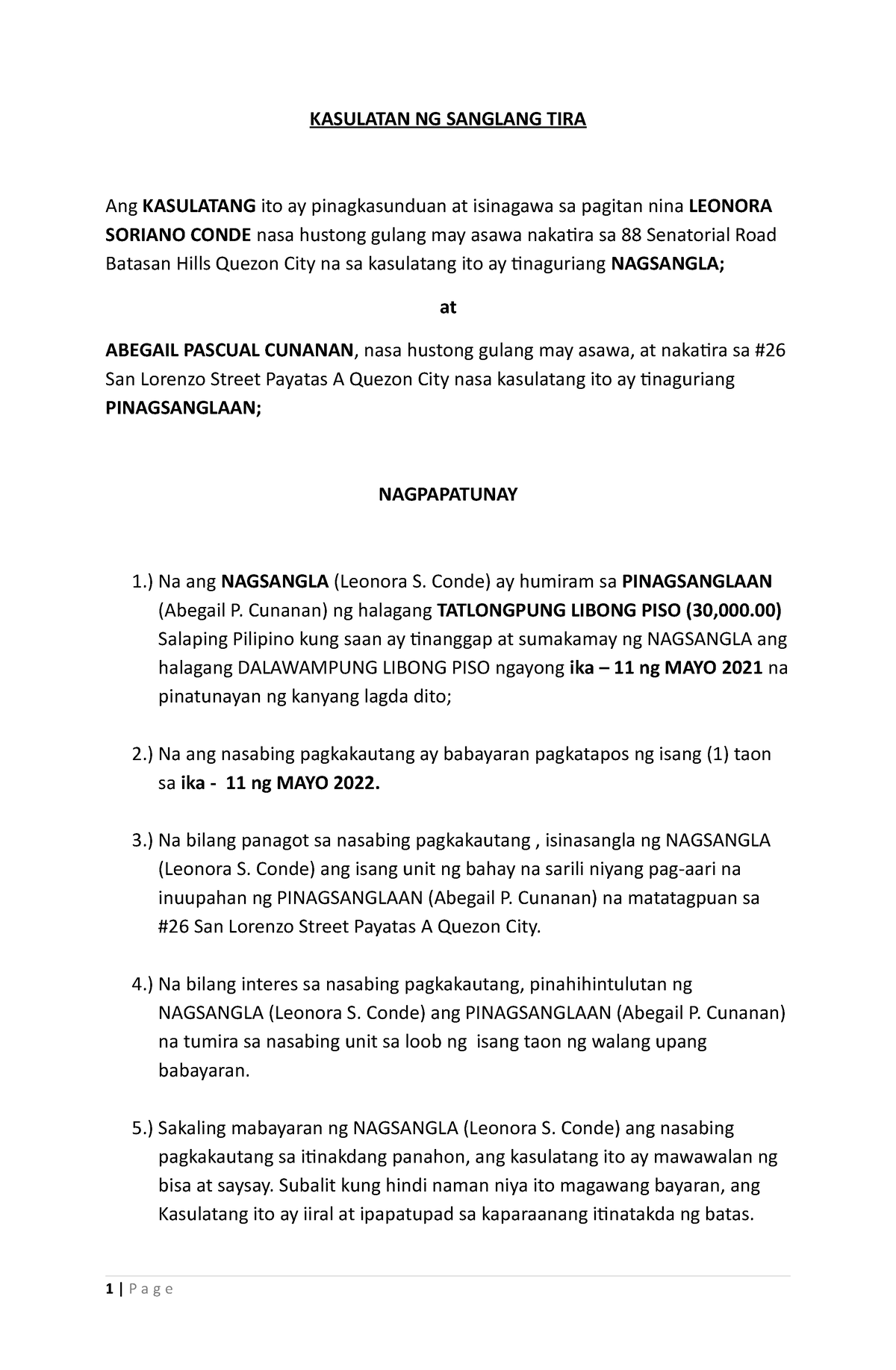 Kasulatan Ng Sanglang Tira Kasulatan Ng Sanglang Tira Ang Kasulatang Ito Ay Pinagkasunduan At 3594