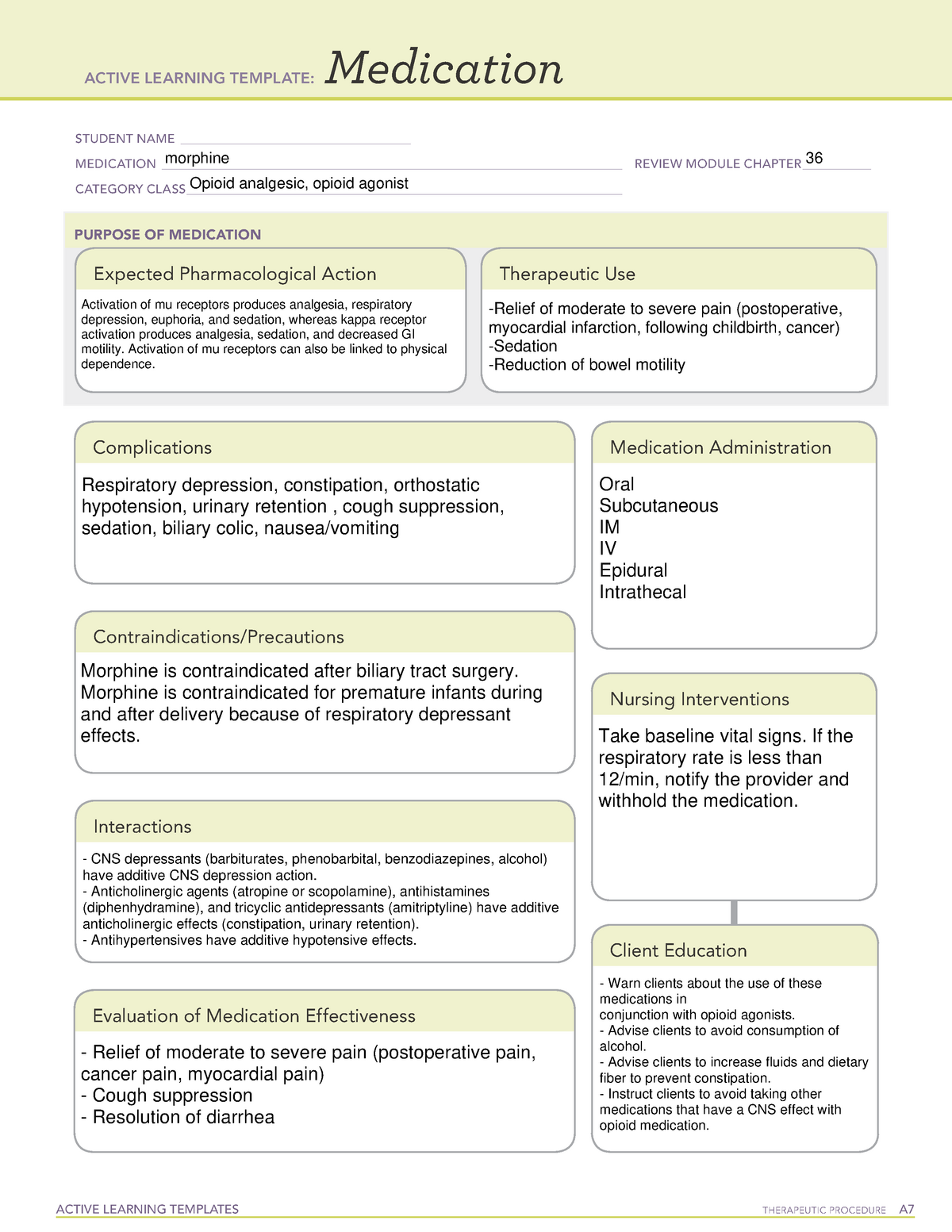 Morphine Summary RN Pharmacology for Nursing Edition 7 0 ACTIVE