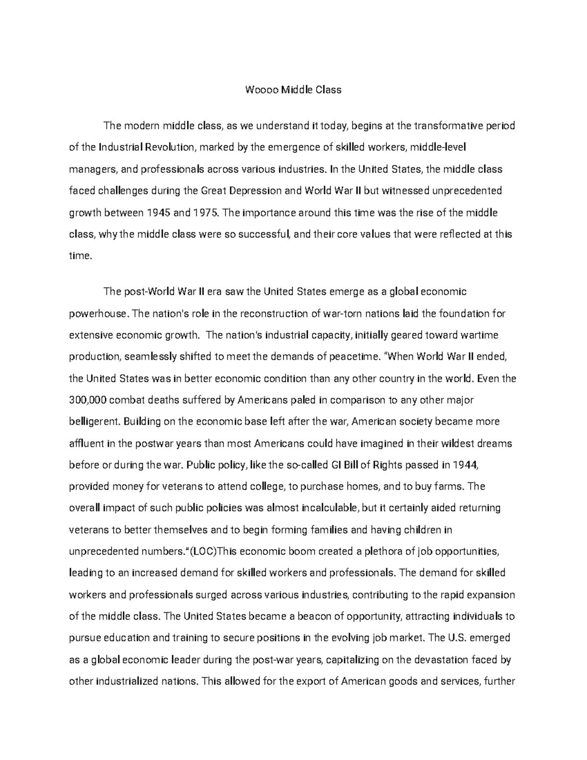 Essay 6 - Rise of the Middle Class - Woooo Middle Class The modern ...
