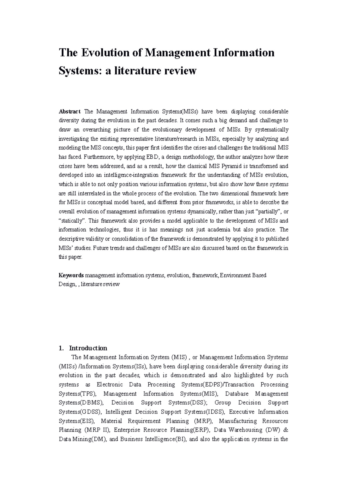 Evolutionof MIS - evolution of MIS litterature review - The Evolution ...