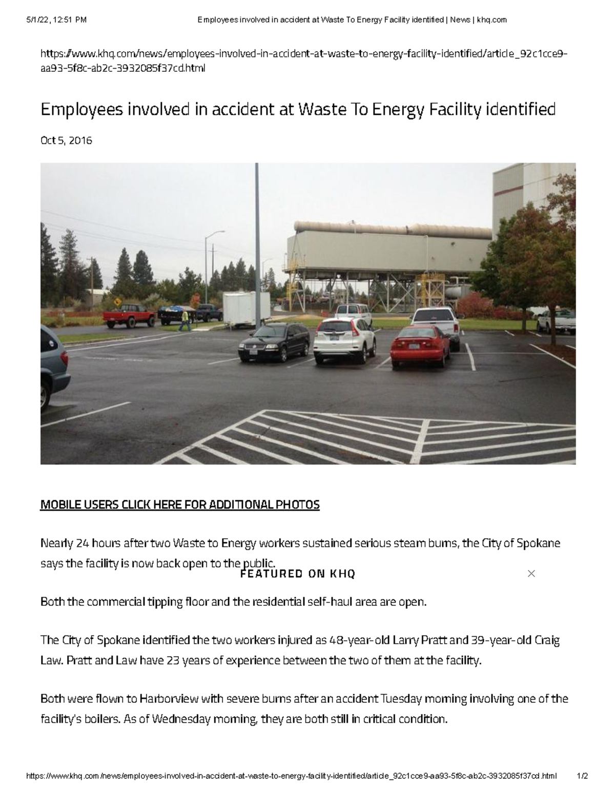 Employees involved in accident at Waste To Energy Facility identified ...