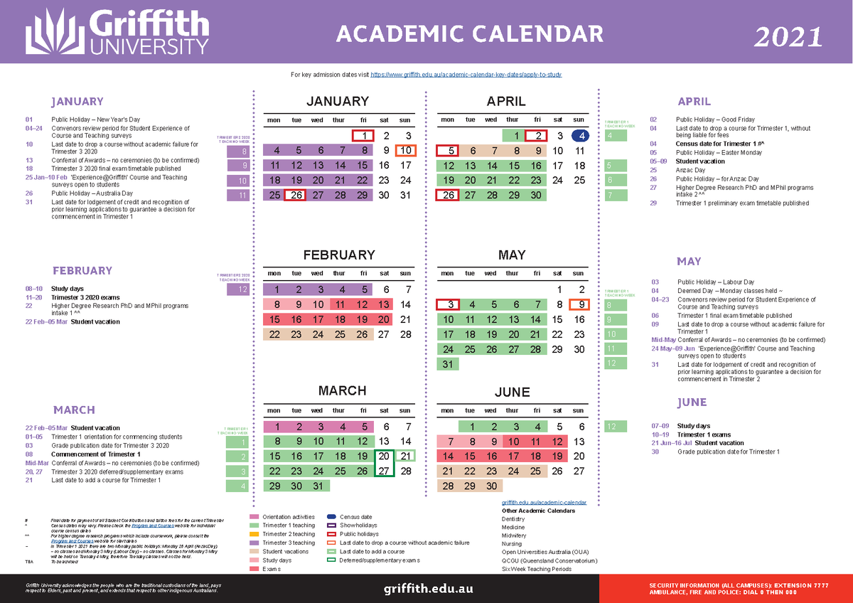 2021 AcademicCalendar6November 2020 griffith.edu Griffith