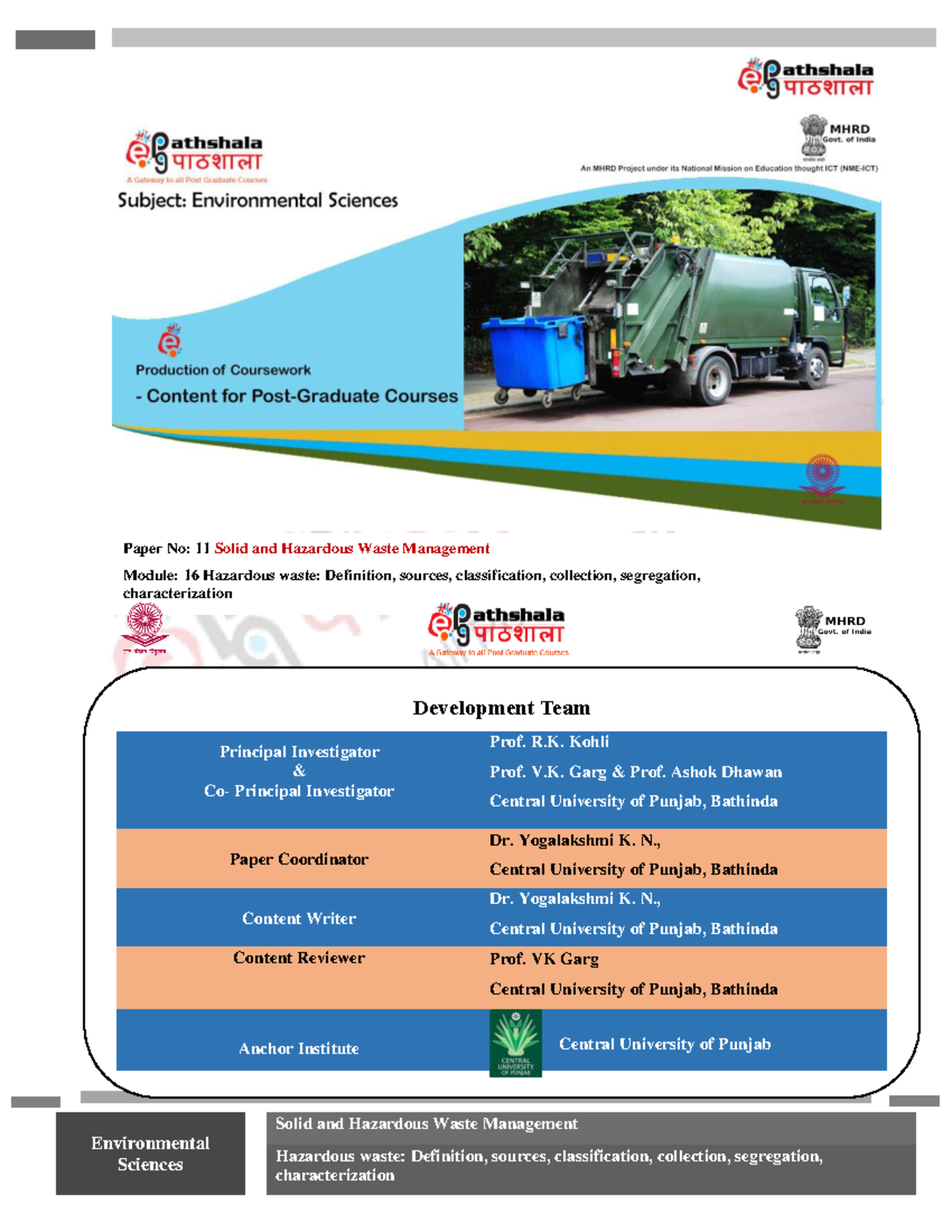 Module Name/Title Hazardous waste Definition, sources, classification