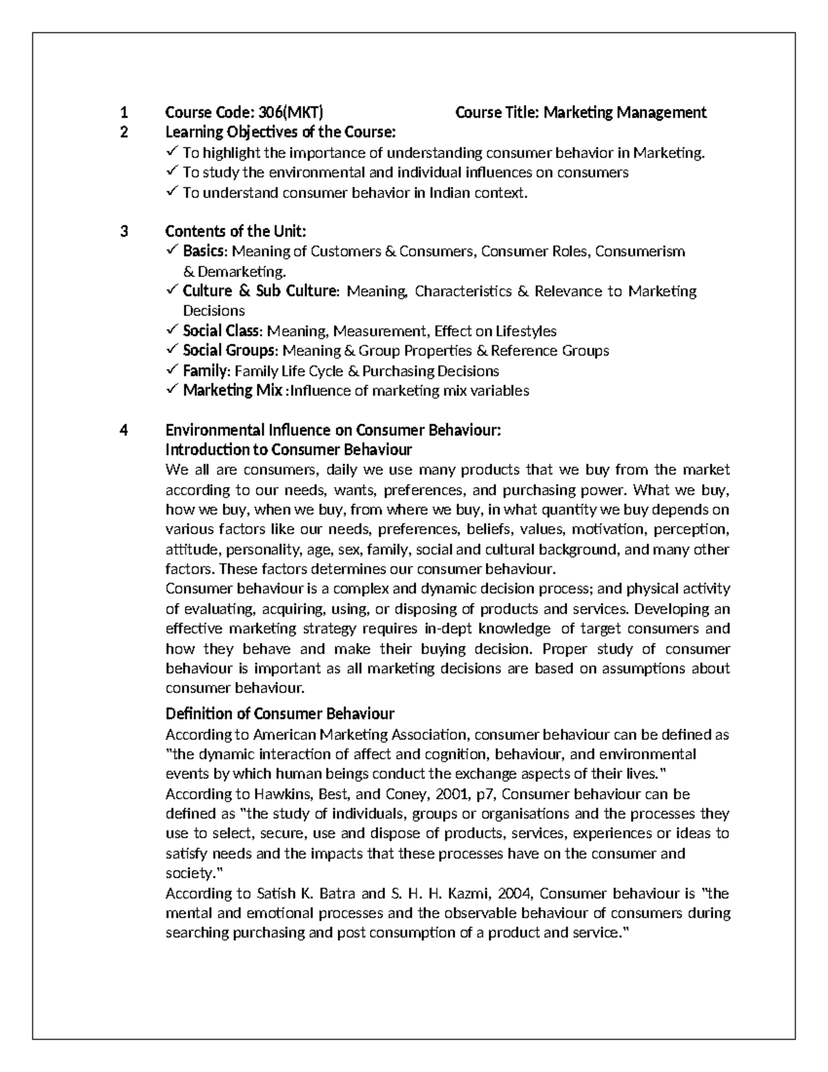Uit1 - 1 Course Code: 306(MKT) Course Title: Marketing Management 2 ...