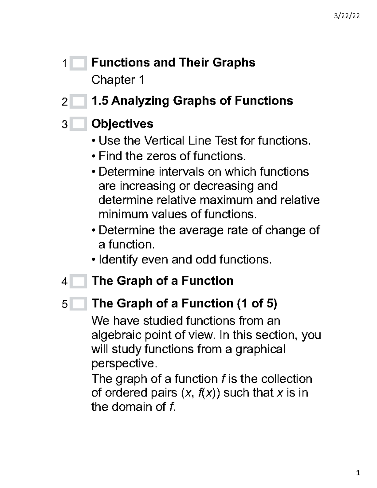 Lar PCalc 10 01 05 Output - 3/22/ 1 Functions and Their Graphs Chapter ...