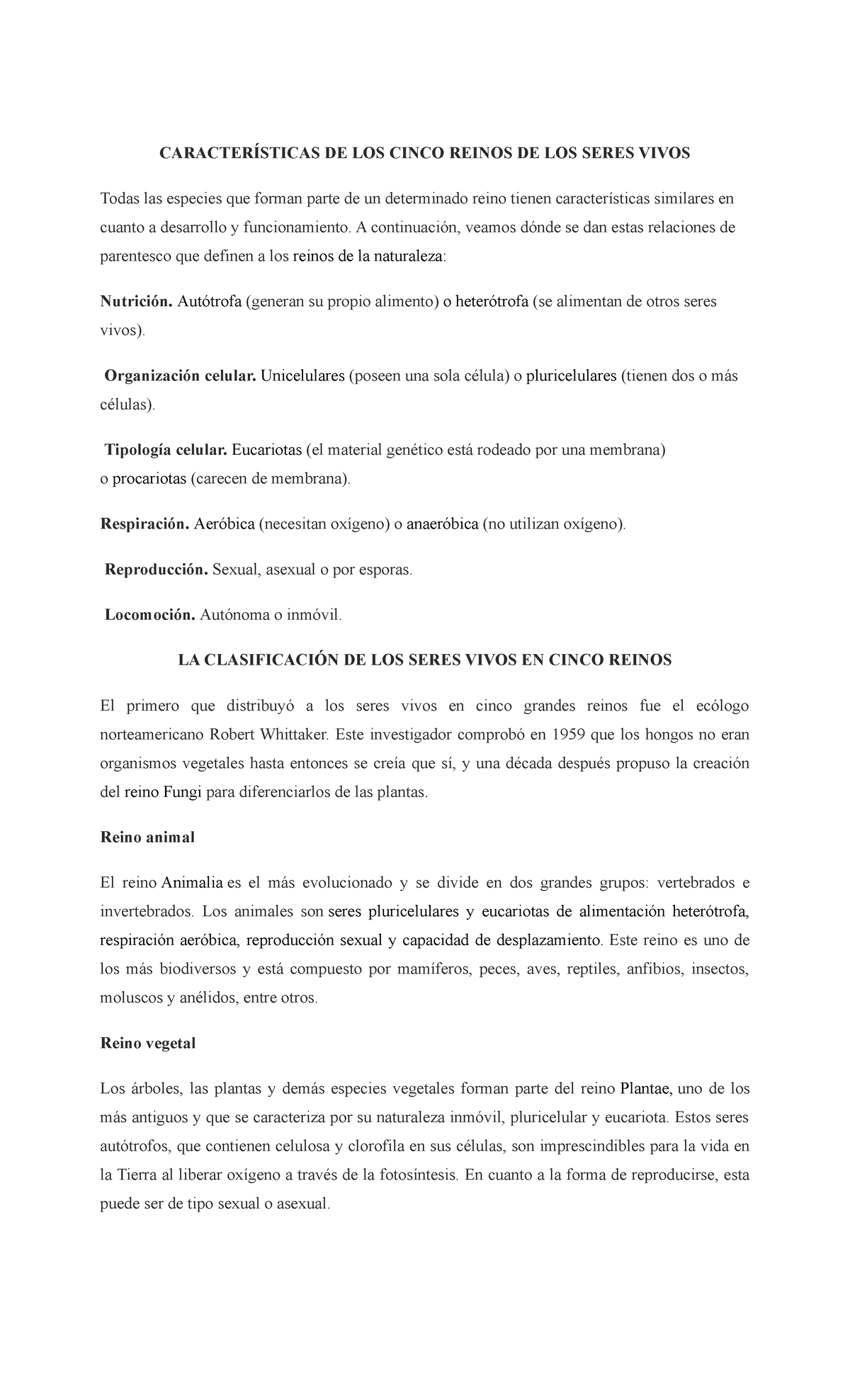 Caracter Sticas De Los Cinco Reinos De Los Seres Vivos Caracter Sticas De Los Cinco Reinos De