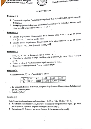 Série D'exercices Metod Nemeric - Méthodes Numériques - Studocu