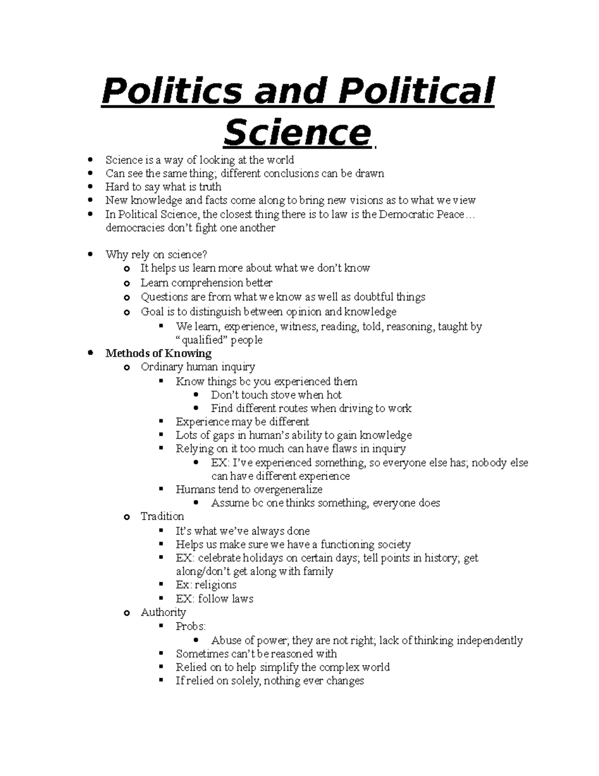 Final Notes - Summary Introduction to Political Science - Politics and ...
