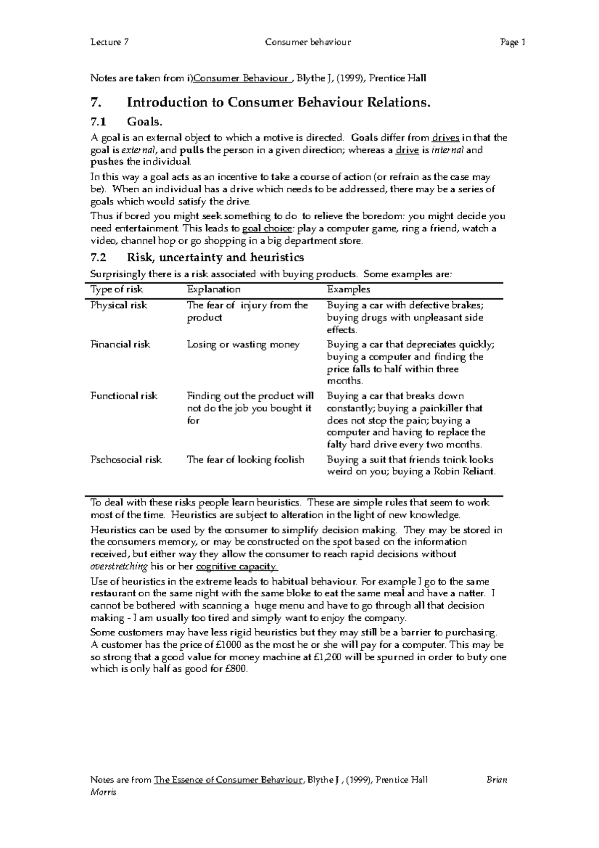 Consumer behavior psychology lecture - Lecture 7 Consumer behaviour ...