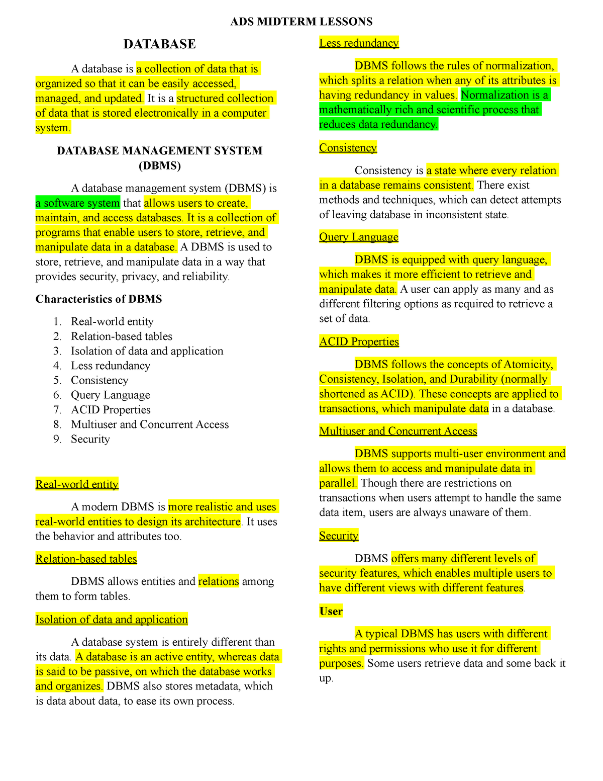 Ads Midterm Lessons Just Lesson Database A Database Is A Collection Of Data That Is 