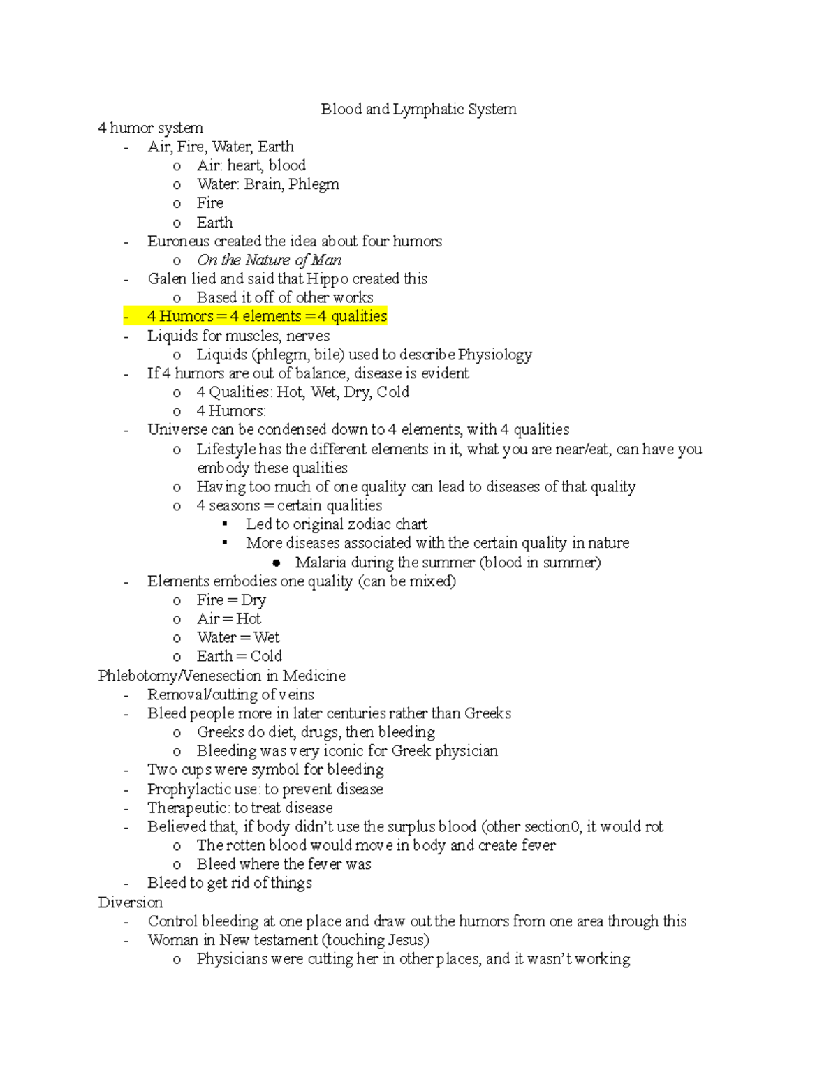 Medical Terminology Unit 5 Blood and Lymphatic System 4 humor system