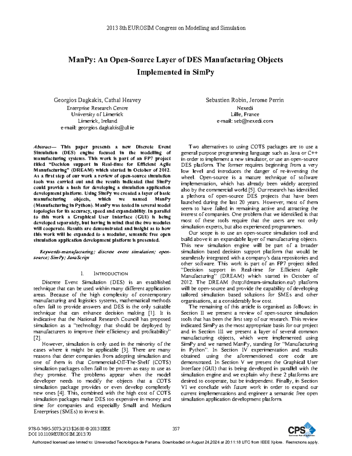 Articulo Simulación con Simpy manufactura - ManPy: An Open-Source Layer ...