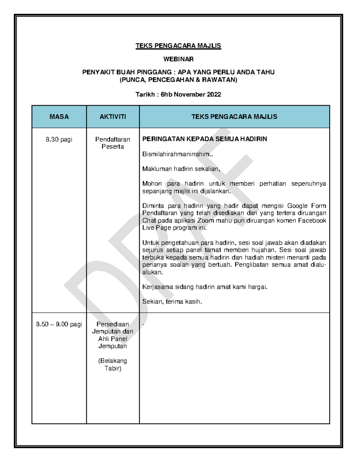 Draft Teks Pengacara Majlis - TEKS PENGACARA MAJLIS WEBINAR PENYAKIT ...