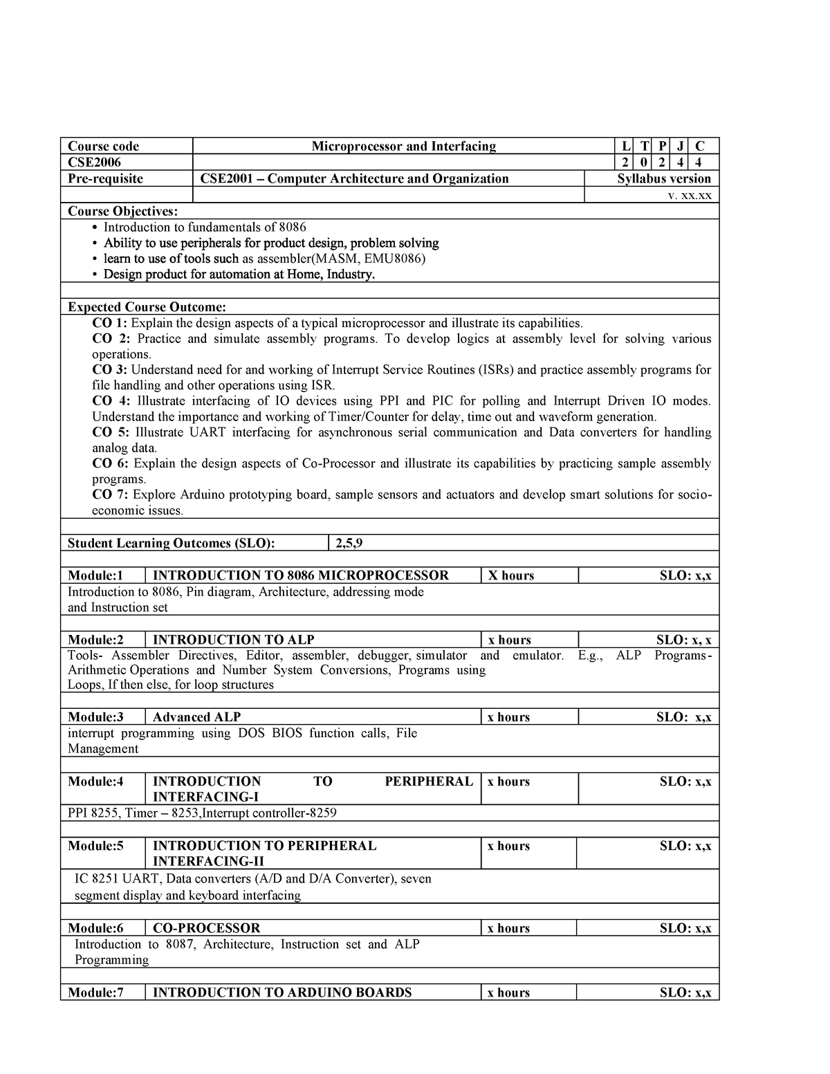 CSE2006 Syllabus - Notes - Course code Microprocessor and Interfacing L ...