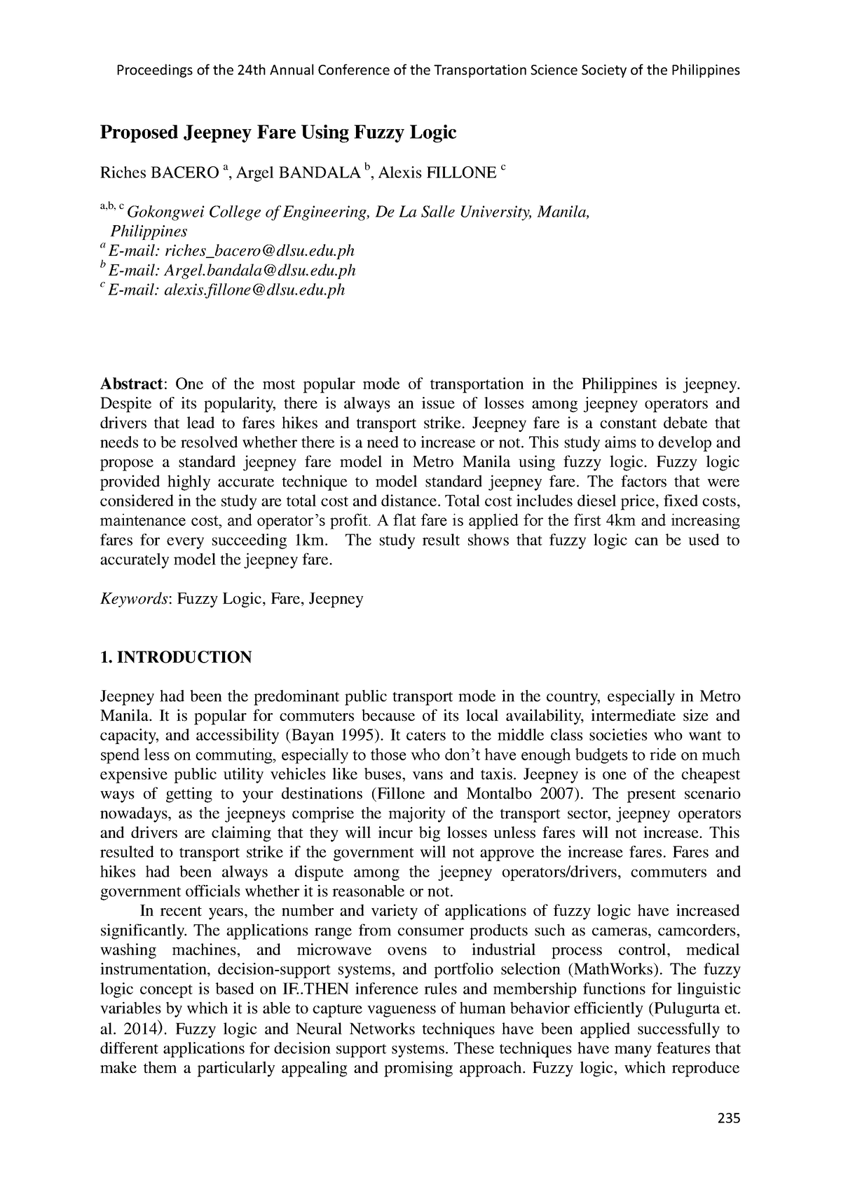 Jeepney fare using logic - Proposed Jeepney Fare Using Fuzzy Logic ...