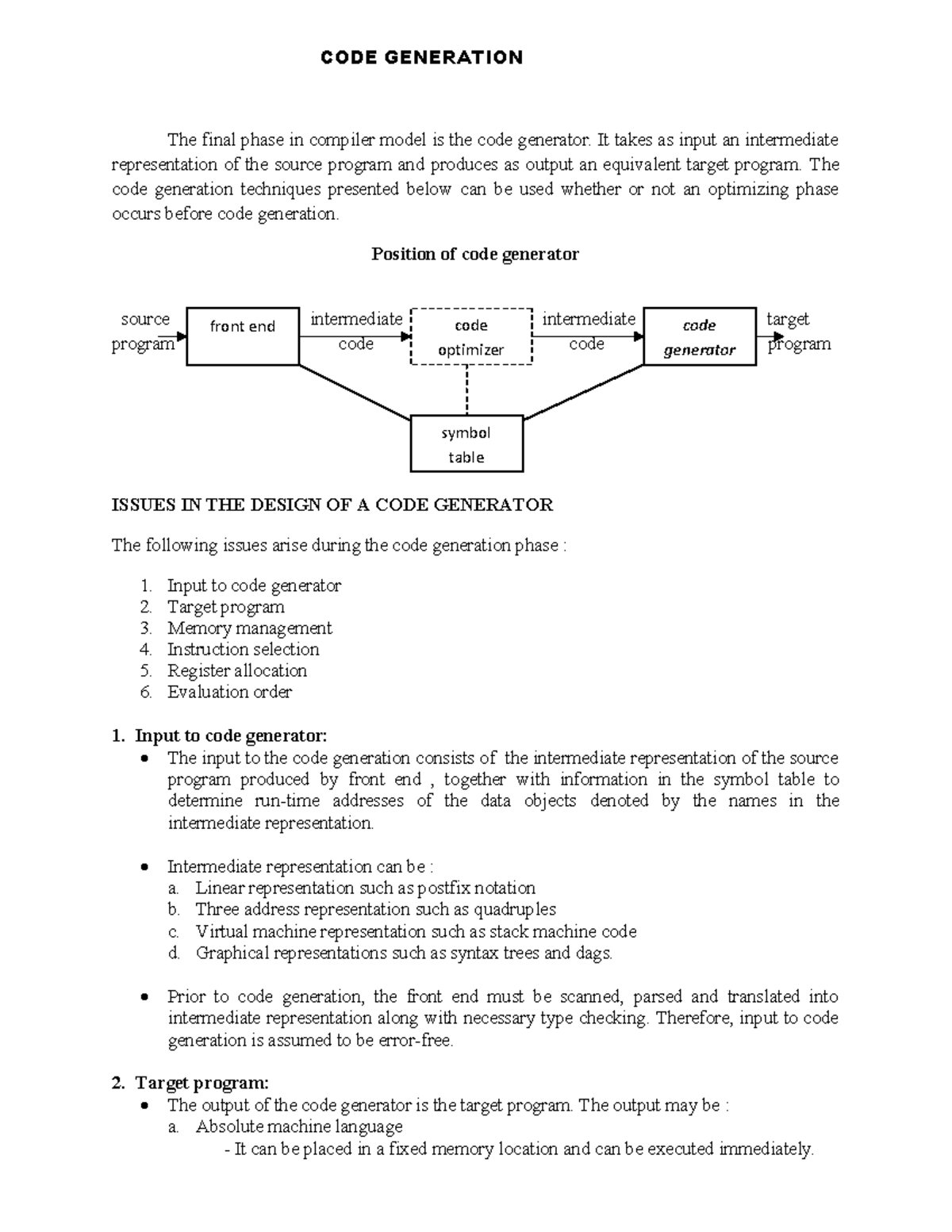 CODE Generation - The final phase in compiler model is the code ...