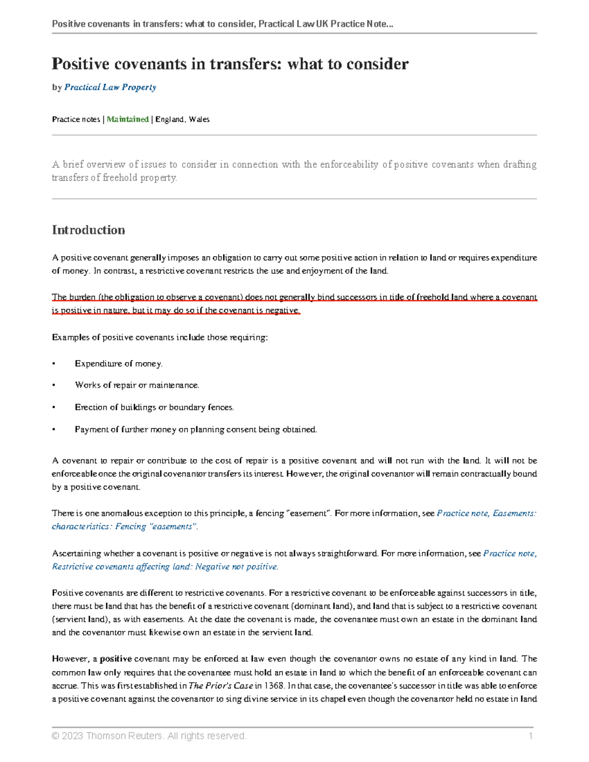 Positive covenants in transfers what to consider - Introduction A ...