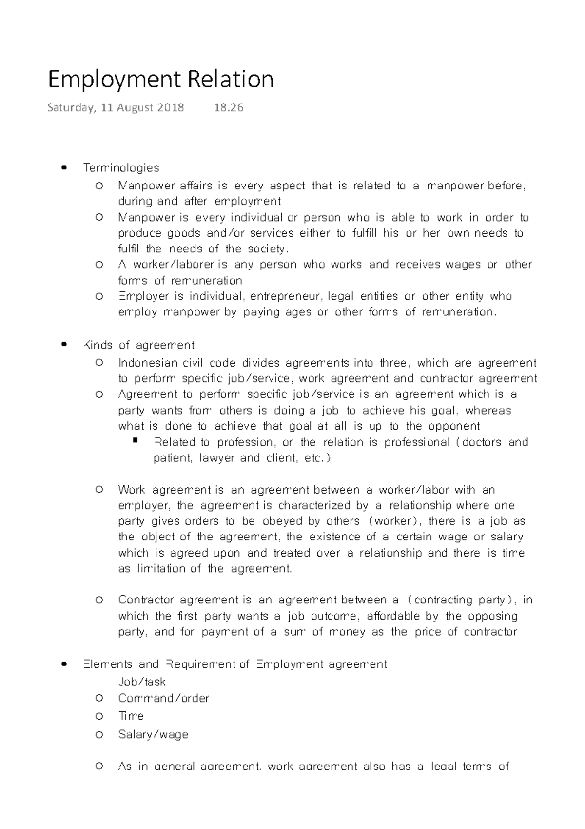 Employment Relation - Lecture notes 1 - Employment Relation Saturday ...