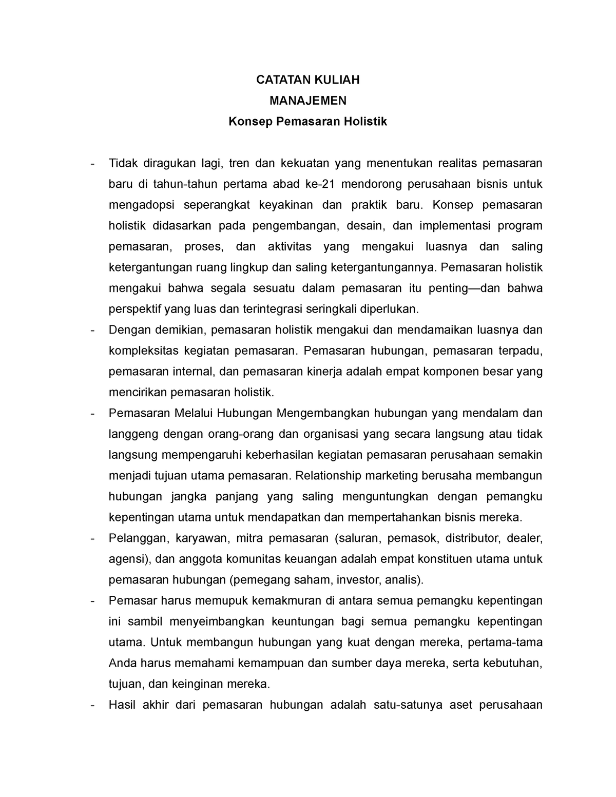 Catatan Kuliah Manajemen Konsep Pemasaran Holistik - CATATAN KULIAH ...