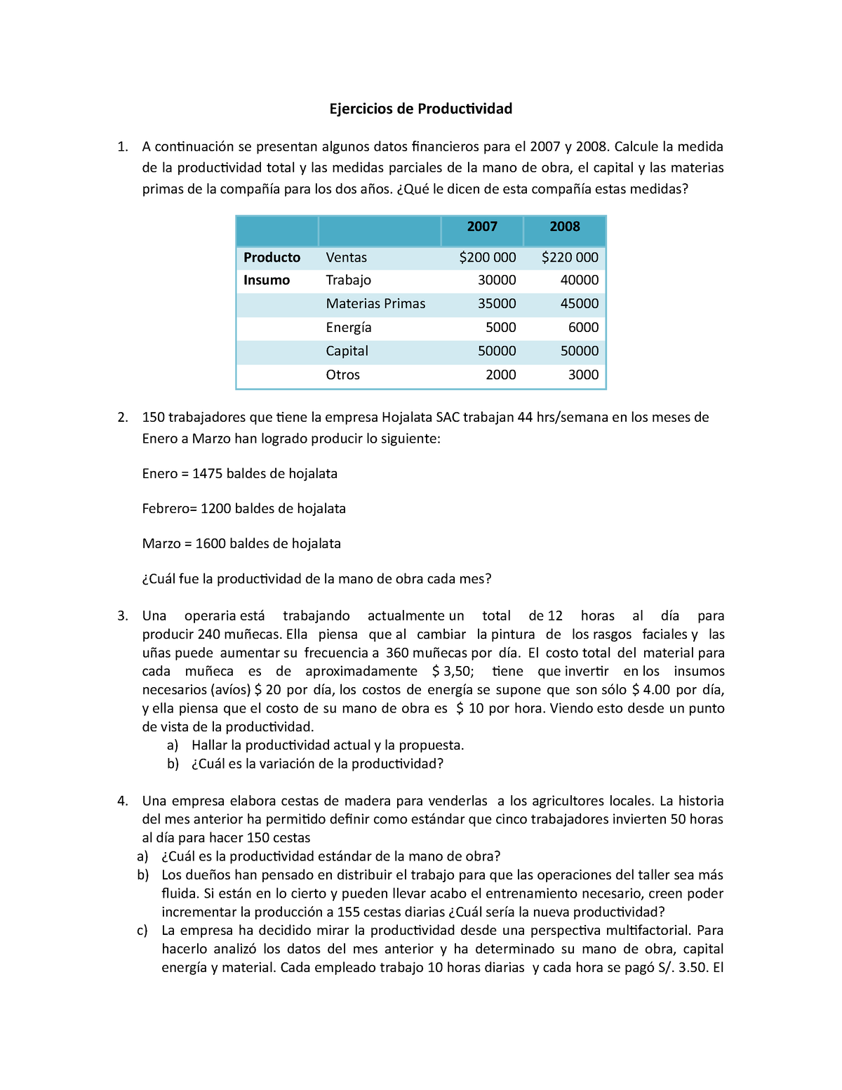 Ejercicios De Productividad - Calcule La Medida De La Productividad ...