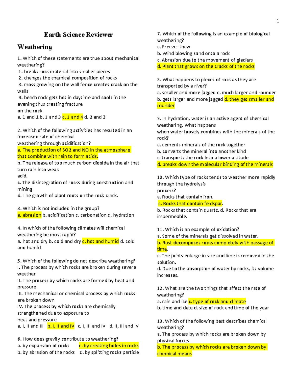 Earth Science Reviewer - Earth Science Reviewer Weathering 1. Which Of ...